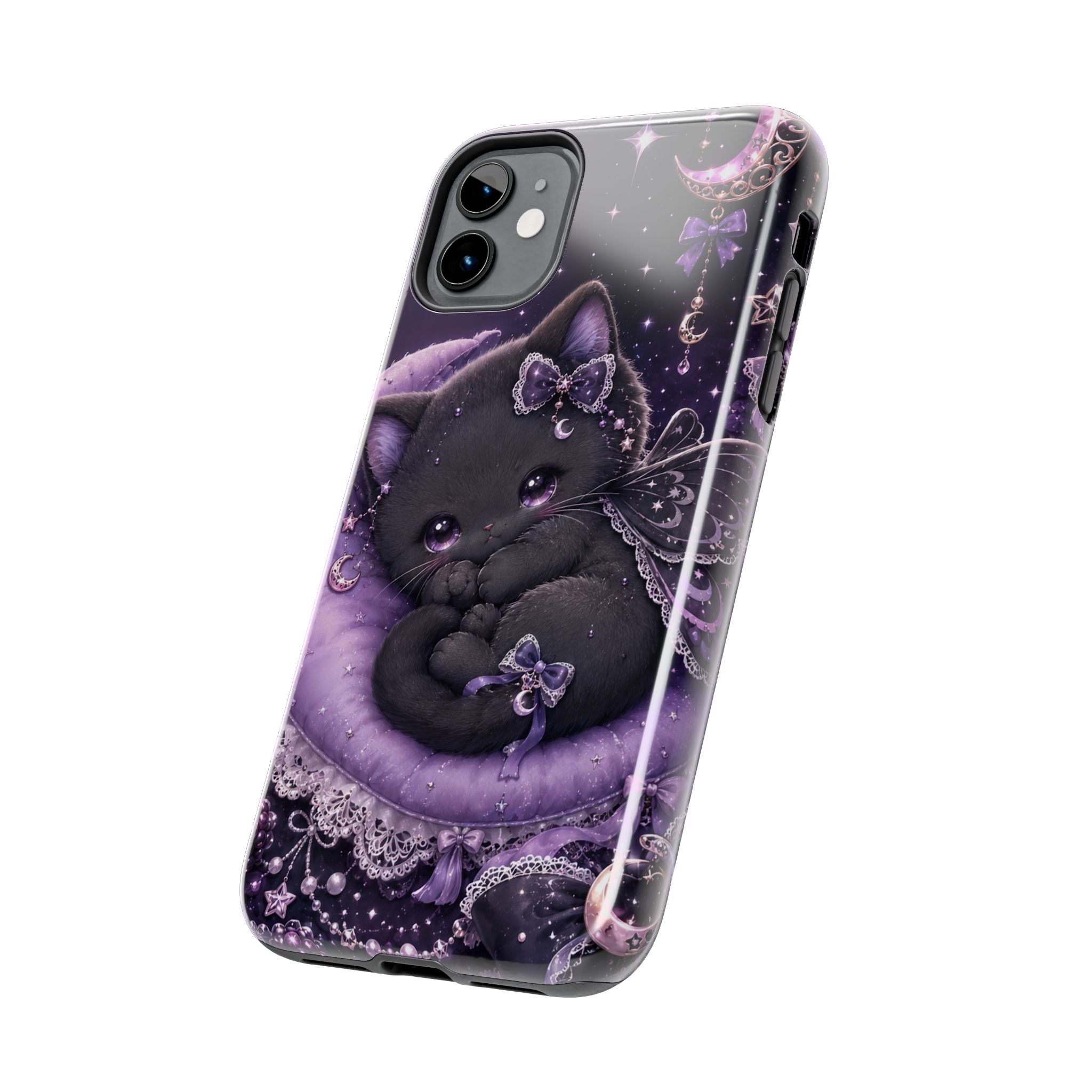Cute Black Kitty Moon Tough Phone Case — Purple Fantasy Cat Protective Cover