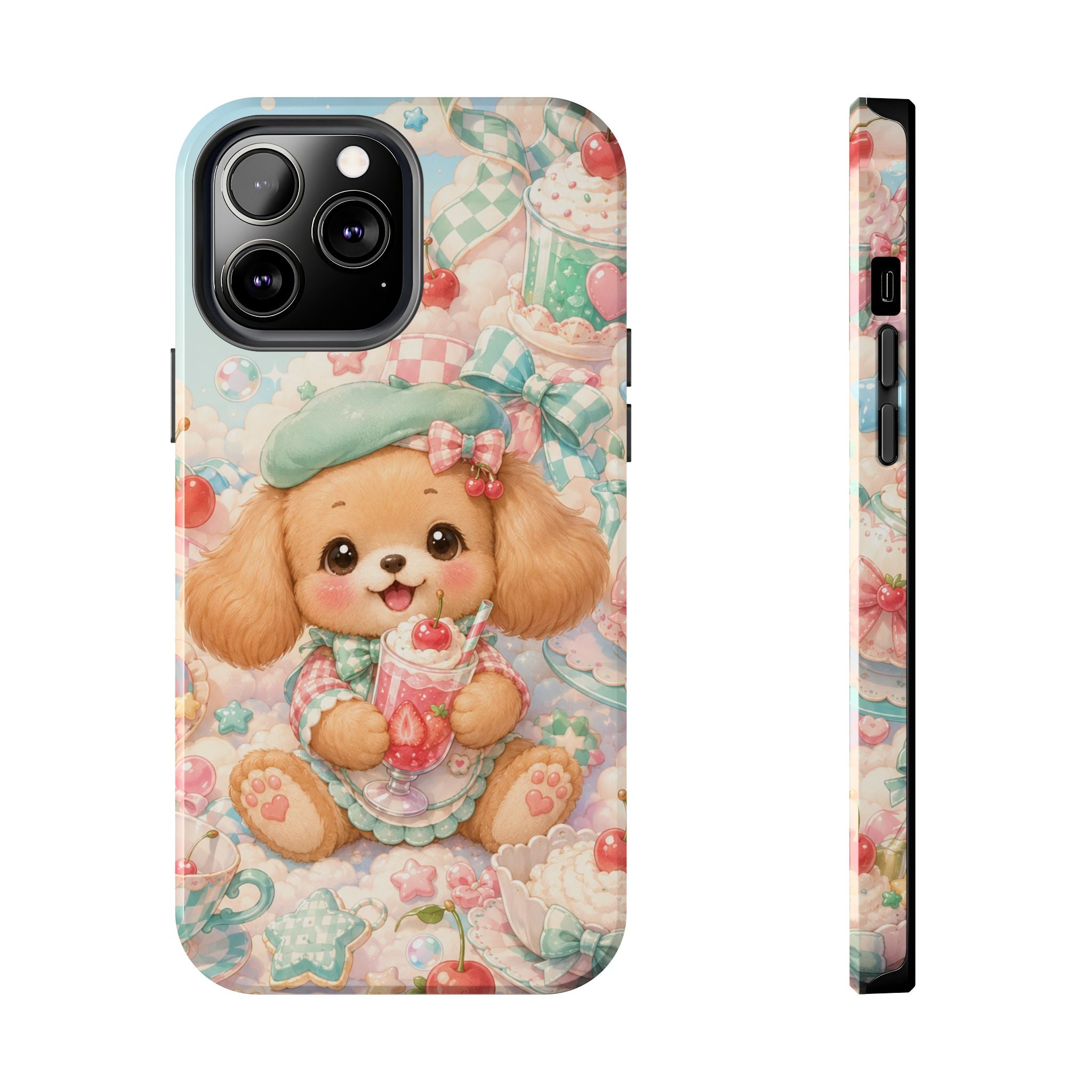 Cute Puppy Phone Case — Kawaii Dog with Milkshake Tough Protective Cover