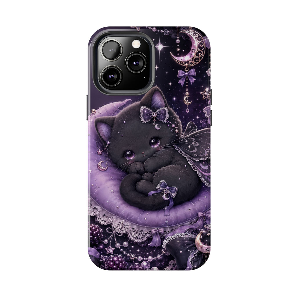 Cute Black Kitty Moon Tough Phone Case — Purple Fantasy Cat Protective Cover