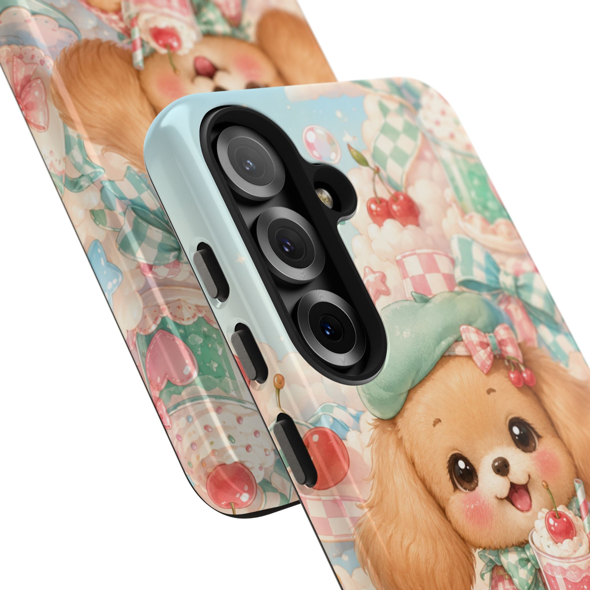 Cute Puppy Phone Case — Kawaii Dog with Milkshake Tough Protective Cover