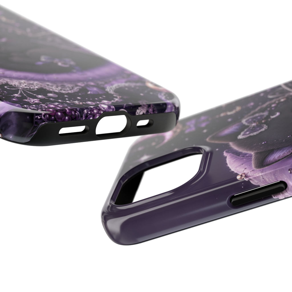 Cute Black Kitty Moon Tough Phone Case — Purple Fantasy Cat Protective Cover