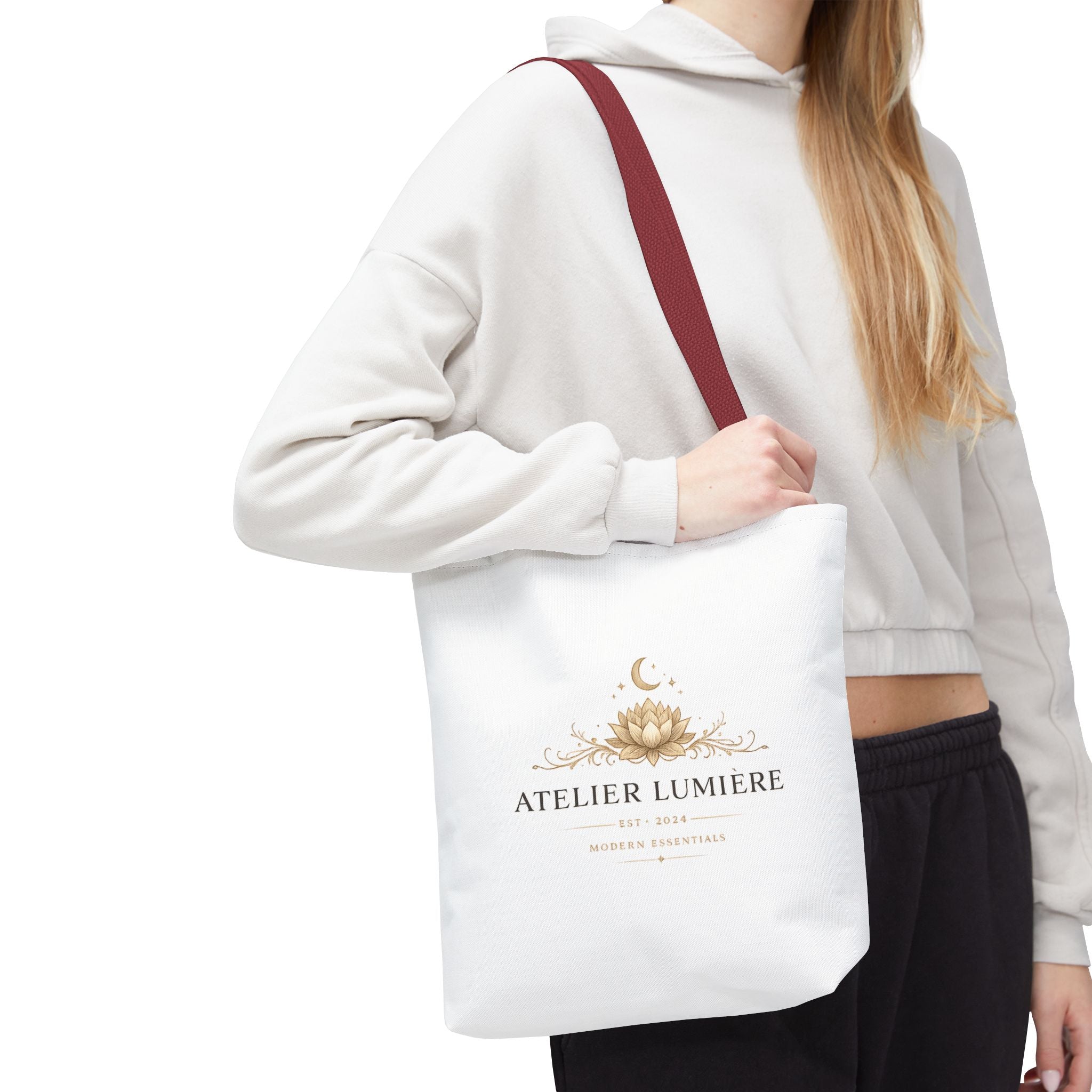 Atelier Lumière lotus logo Tote Bag | boho celestial moon design