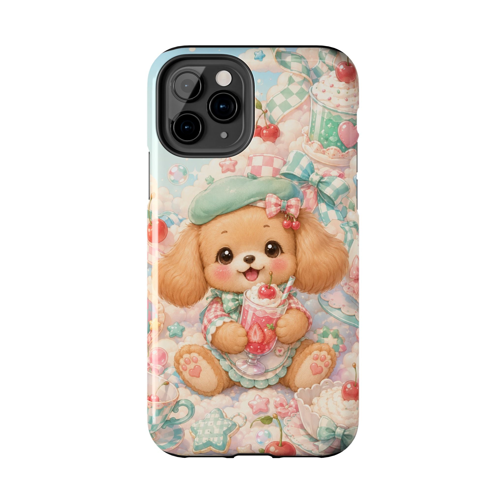 Cute Puppy Phone Case — Kawaii Dog with Milkshake Tough Protective Cover