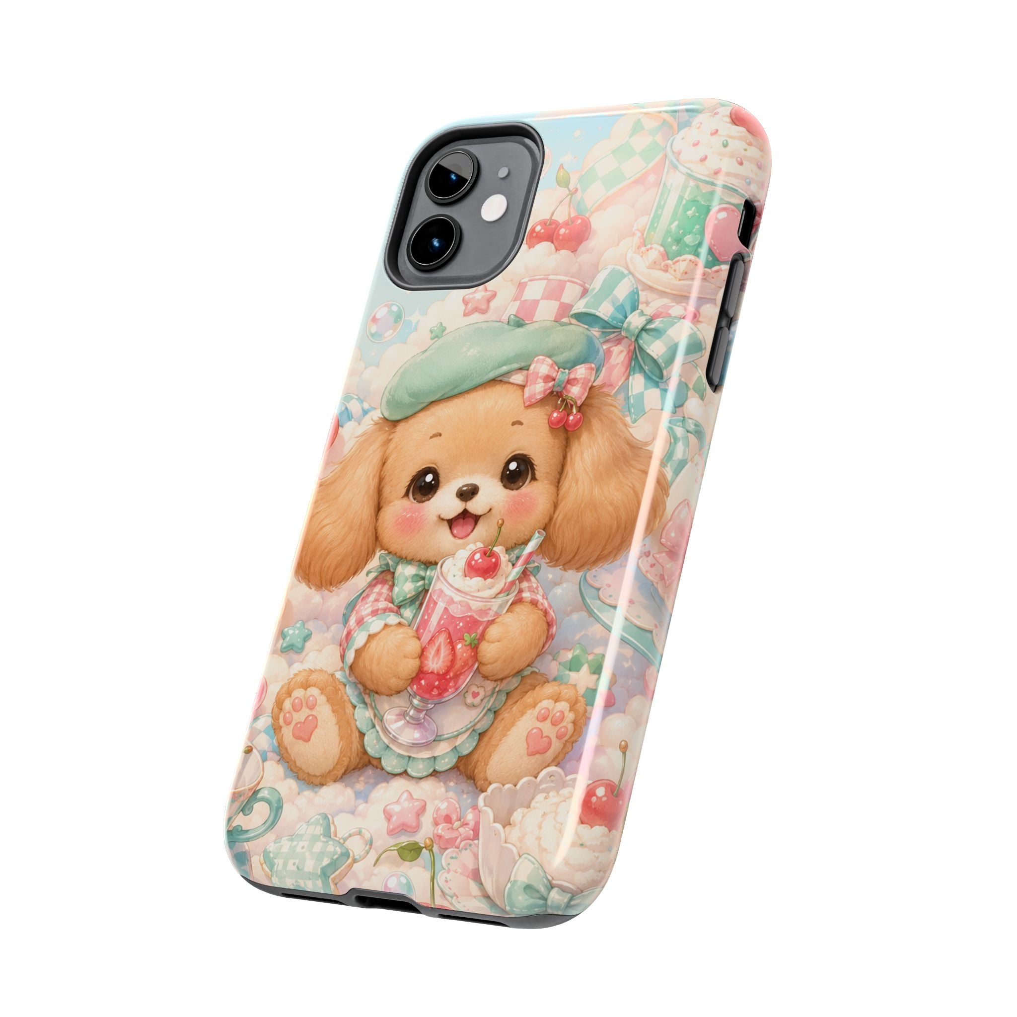 Cute Puppy Phone Case — Kawaii Dog with Milkshake Tough Protective Cover