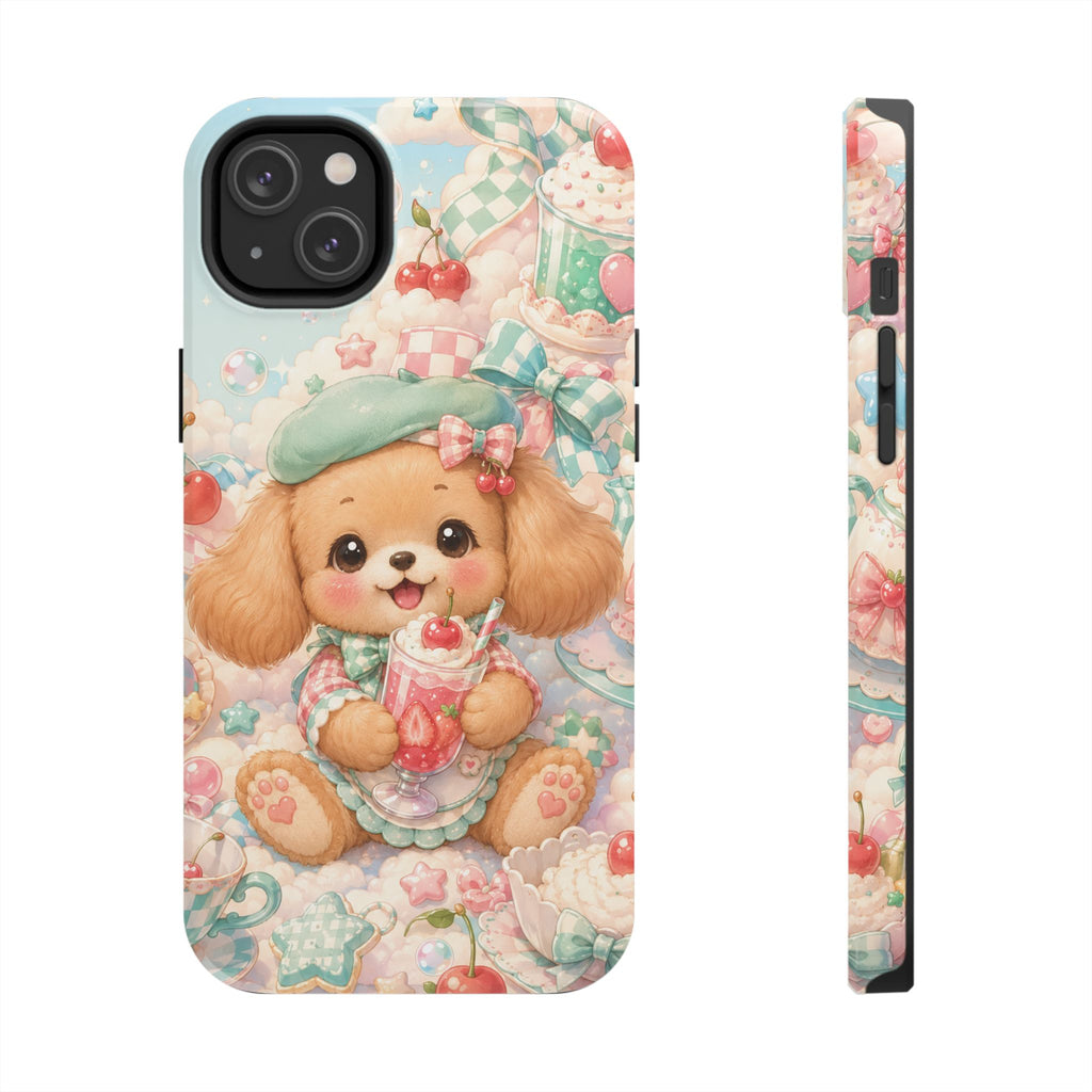 Cute Puppy Phone Case — Kawaii Dog with Milkshake Tough Protective Cover