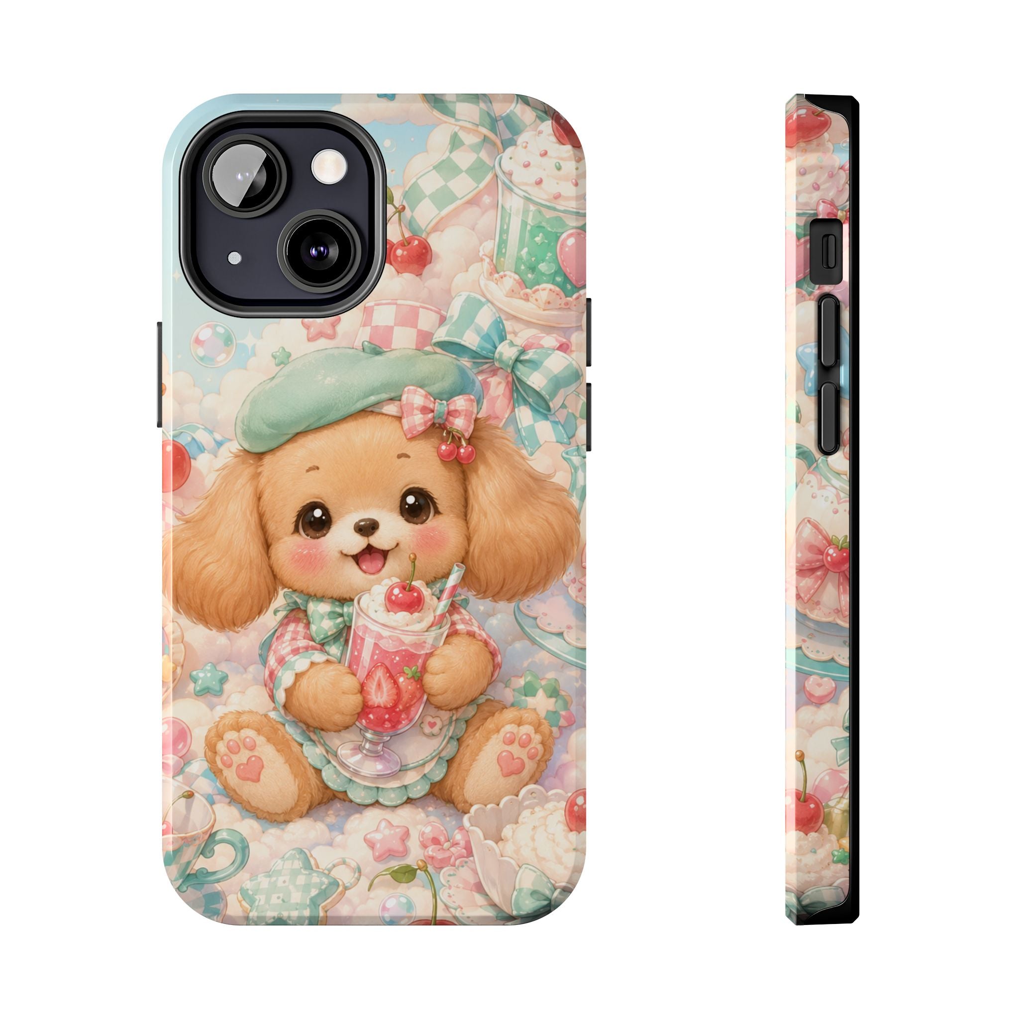 Cute Puppy Phone Case — Kawaii Dog with Milkshake Tough Protective Cover