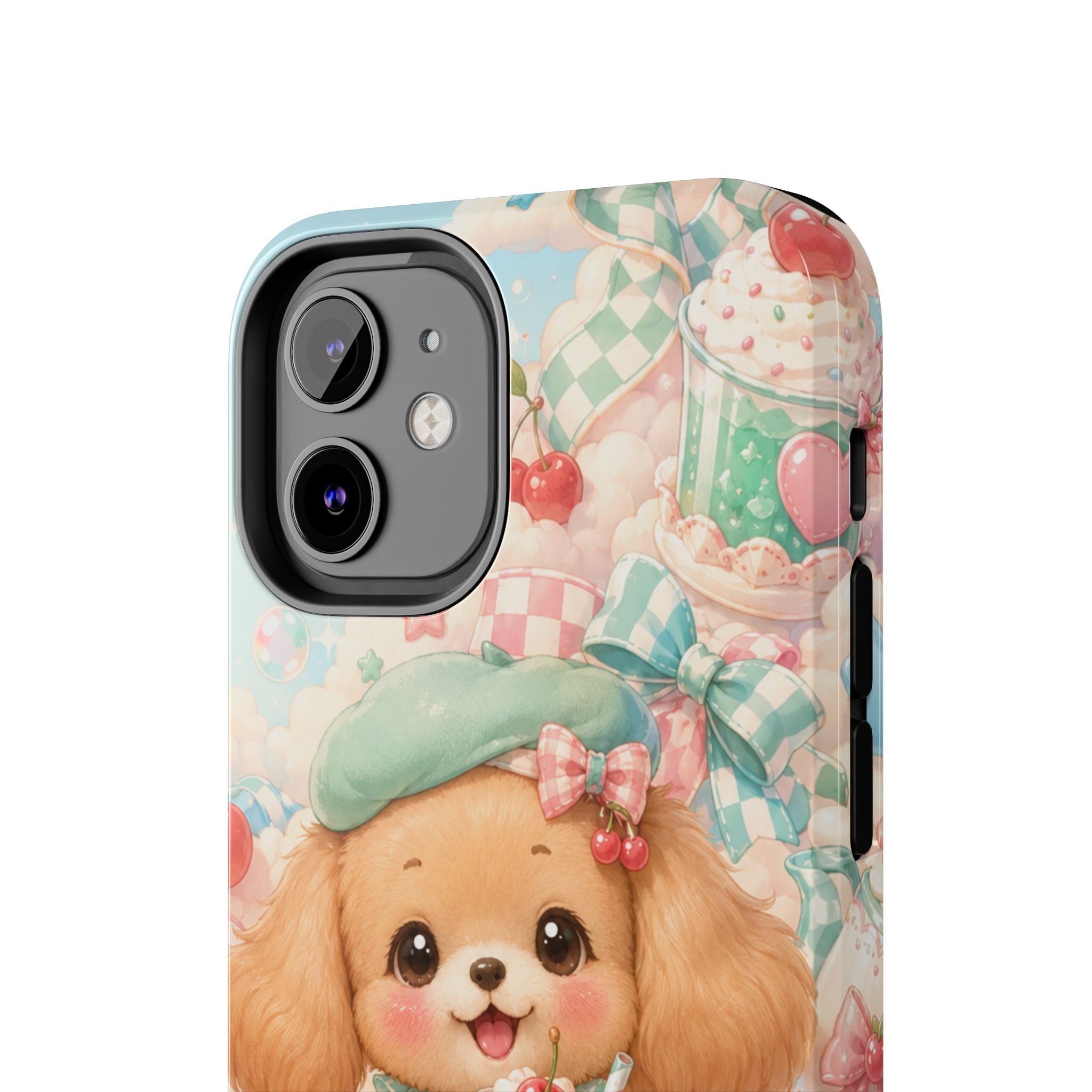 Cute Puppy Phone Case — Kawaii Dog with Milkshake Tough Protective Cover