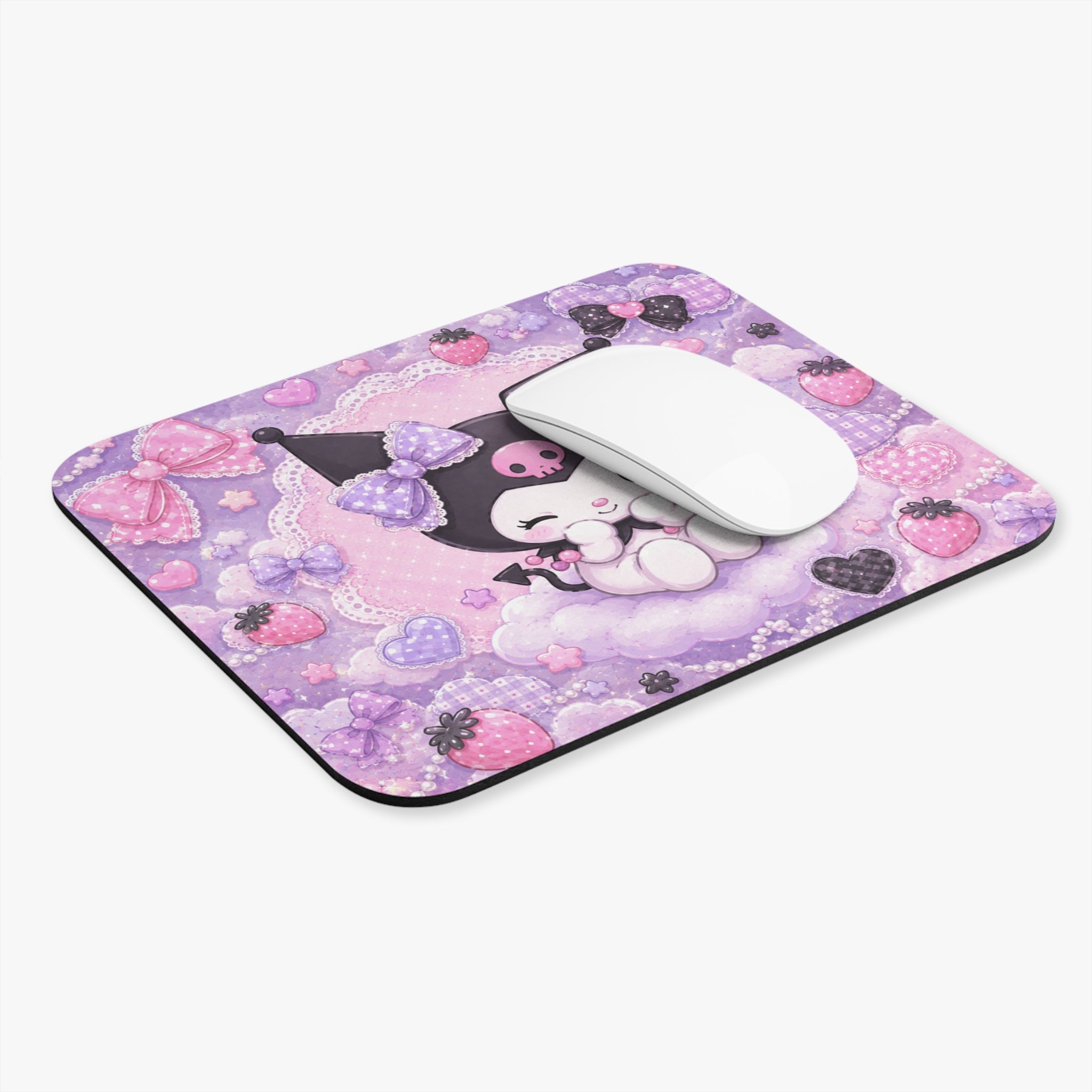Kawaii Kuromi Purple Cute Mouse Pad — Pastel Bow & Hearts Desk Mat
