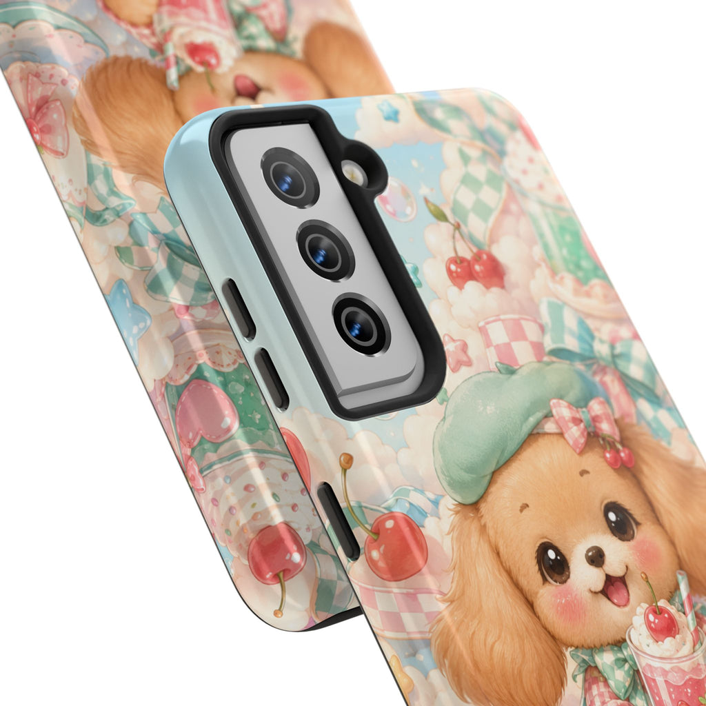 Cute Puppy Phone Case — Kawaii Dog with Milkshake Tough Protective Cover