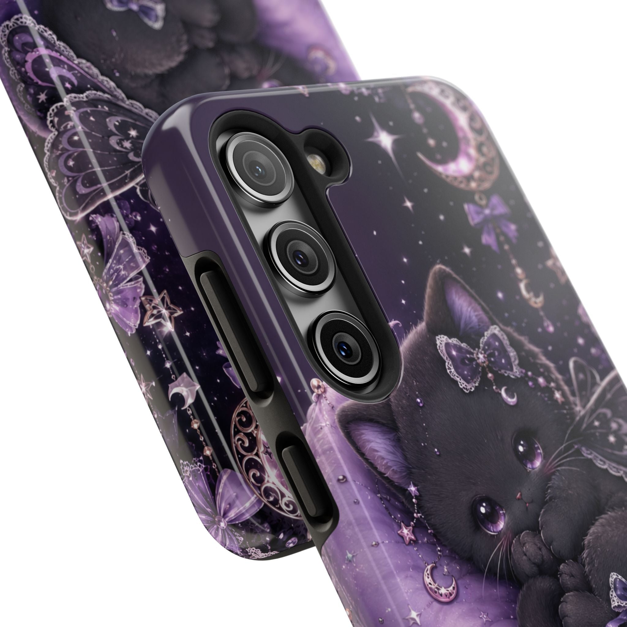 Cute Black Kitty Moon Tough Phone Case — Purple Fantasy Cat Protective Cover