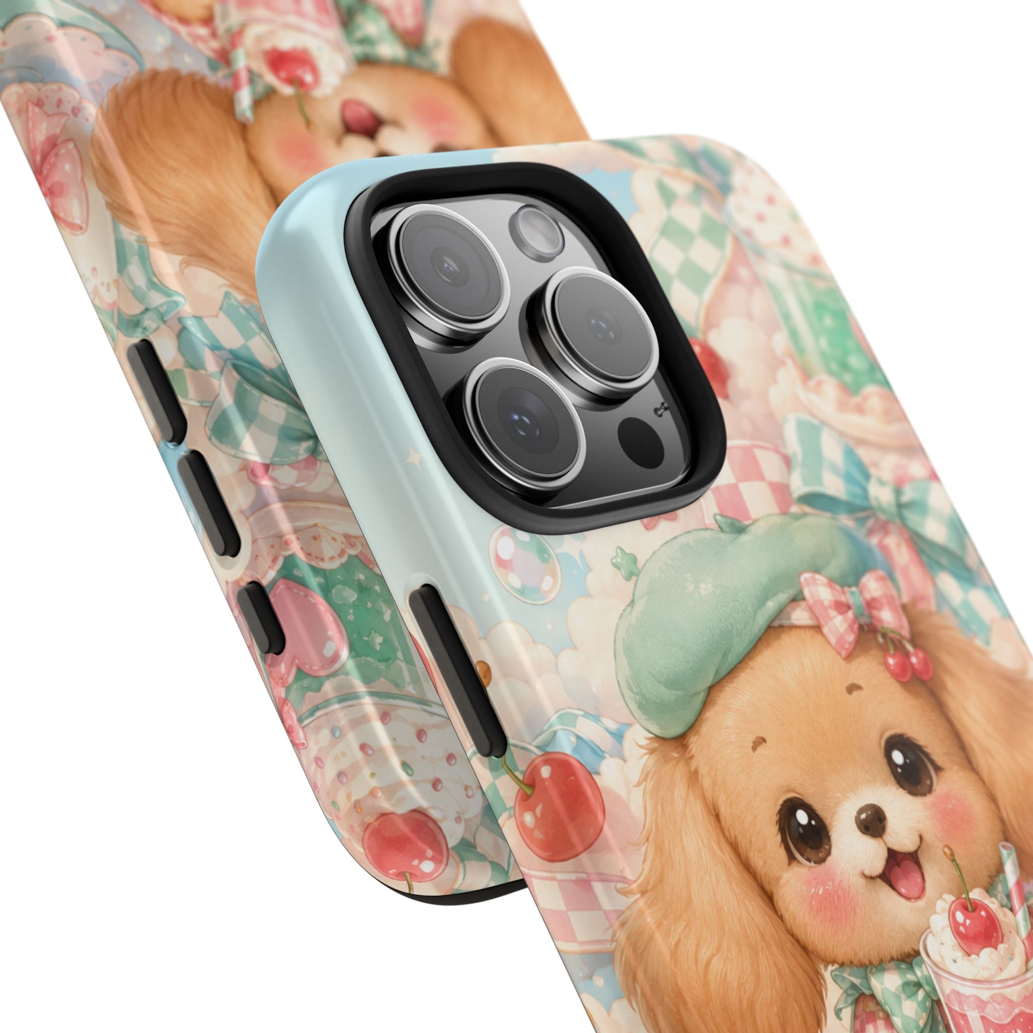 Cute Puppy Phone Case — Kawaii Dog with Milkshake Tough Protective Cover