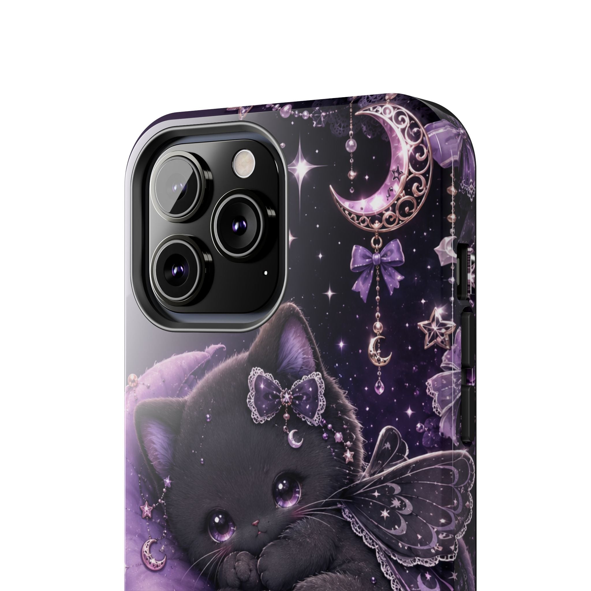 Cute Black Kitty Moon Tough Phone Case — Purple Fantasy Cat Protective Cover