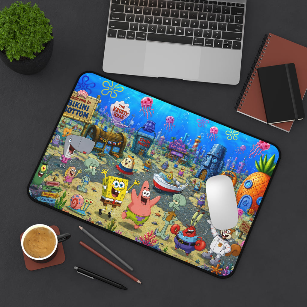 Underwater Cartoon Characters Desk Mat | Animated Bikini Bottom Scene
