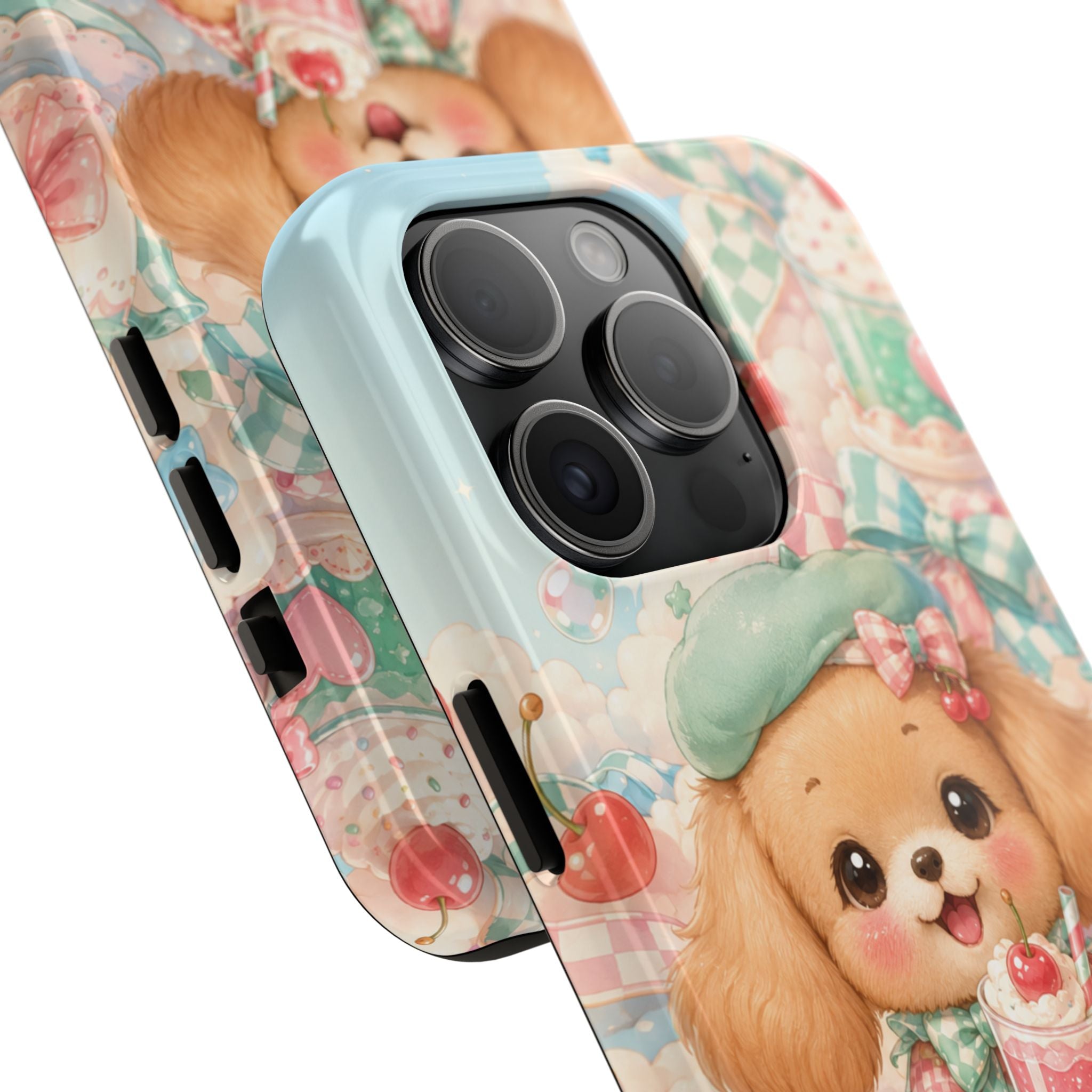 Cute Puppy Phone Case — Kawaii Dog with Milkshake Tough Protective Cover