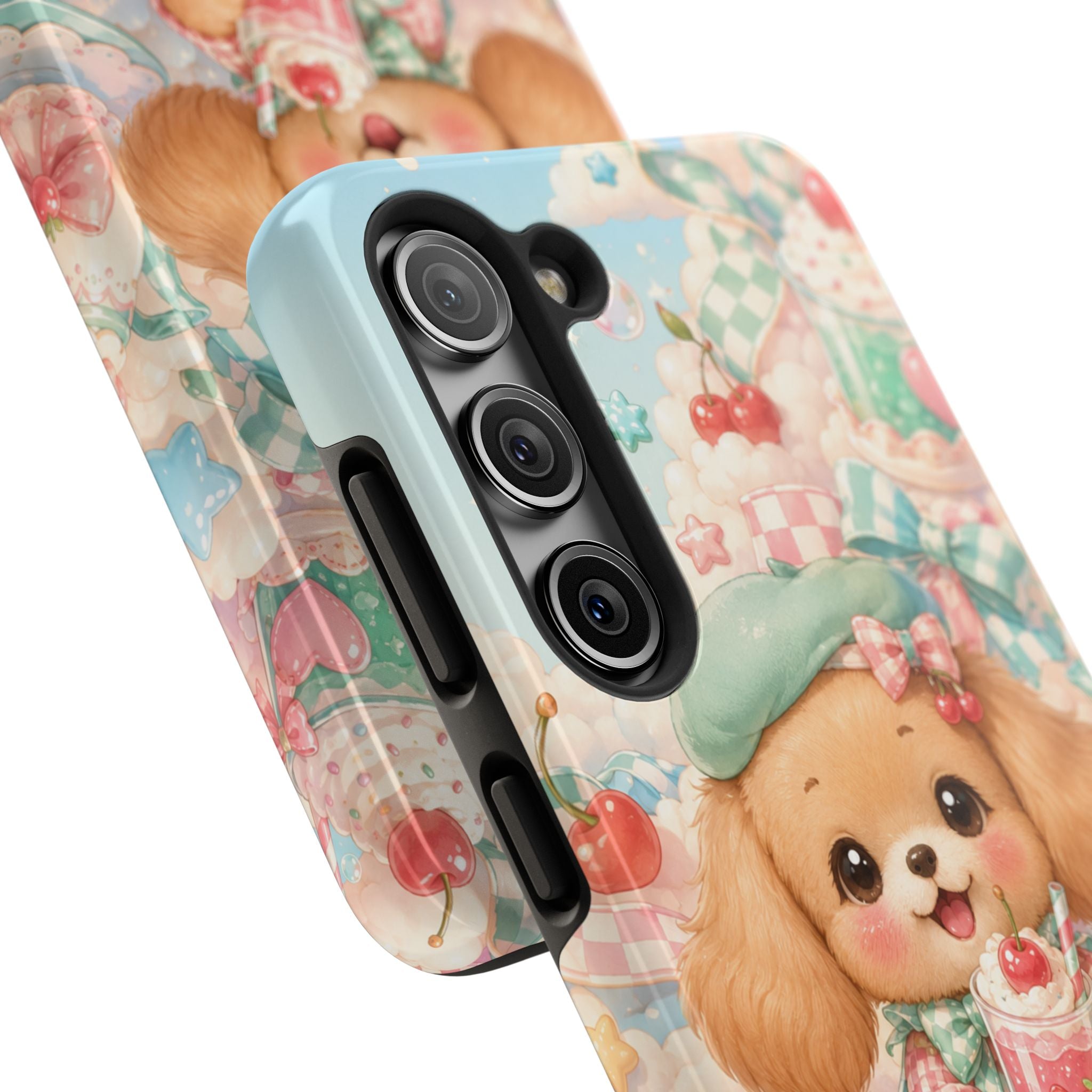 Cute Puppy Phone Case — Kawaii Dog with Milkshake Tough Protective Cover