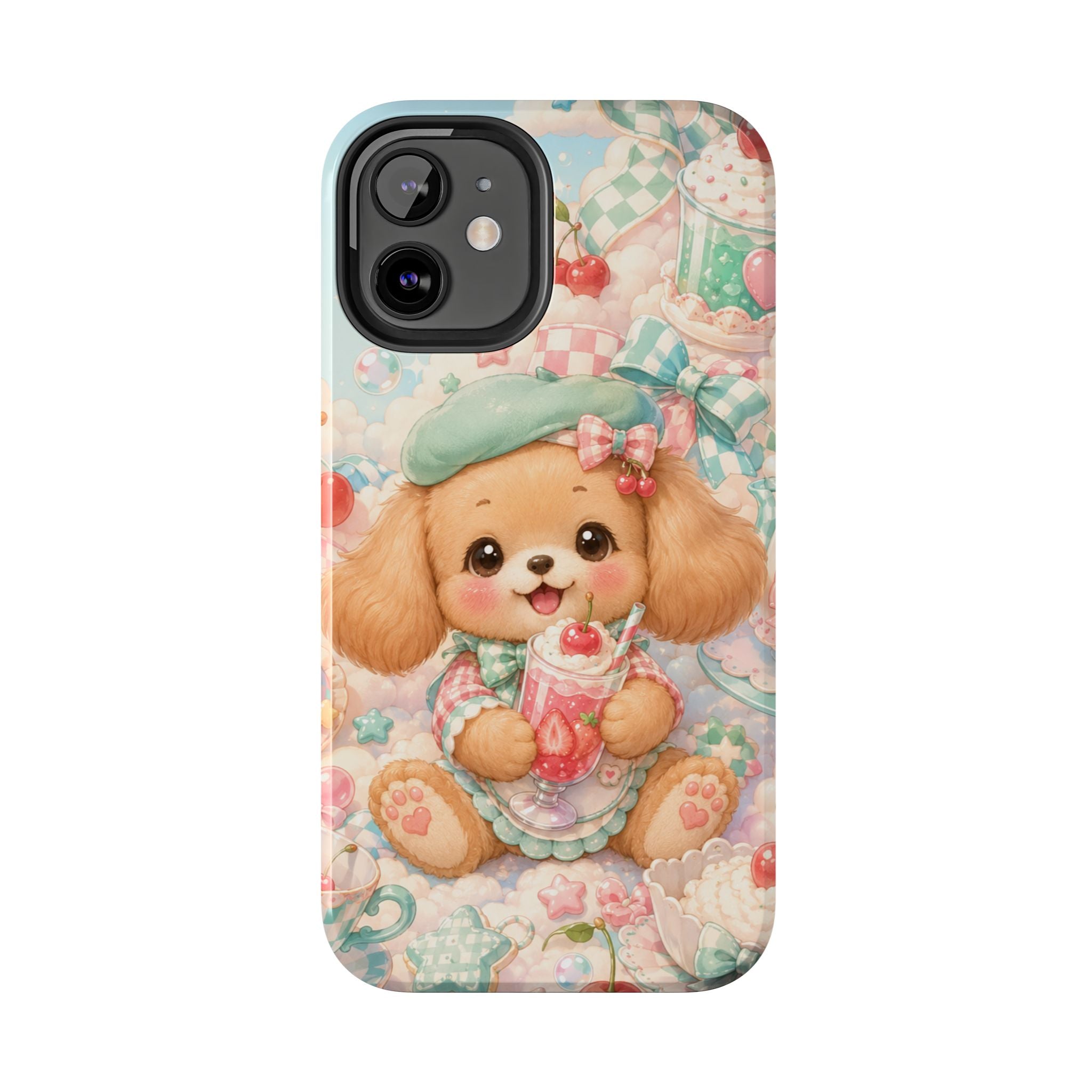 Cute Puppy Phone Case — Kawaii Dog with Milkshake Tough Protective Cover