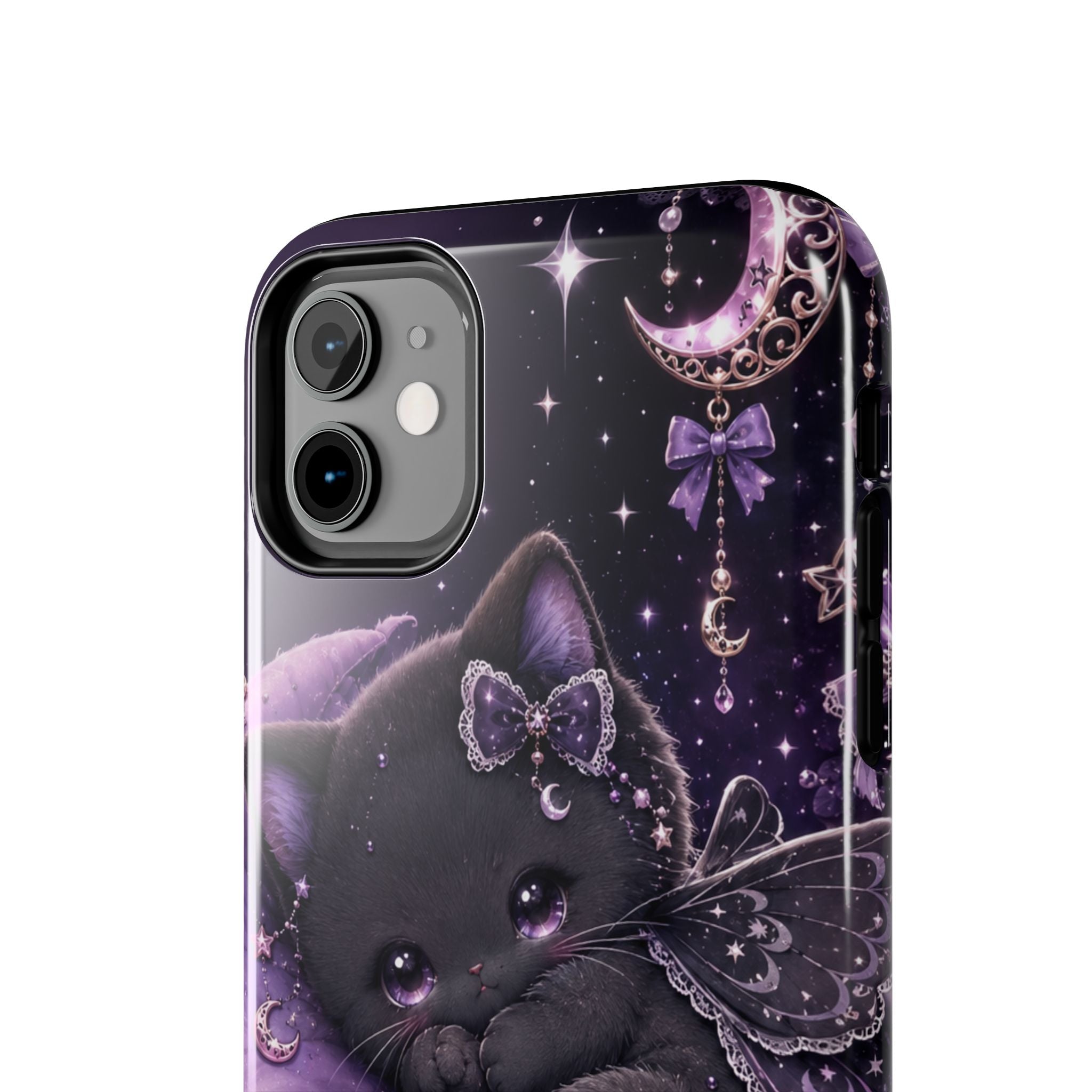 Cute Black Kitty Moon Tough Phone Case — Purple Fantasy Cat Protective Cover