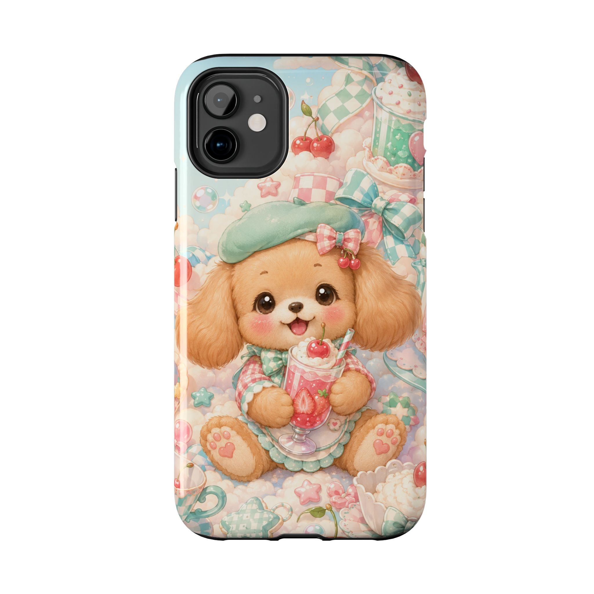 Cute Puppy Phone Case — Kawaii Dog with Milkshake Tough Protective Cover