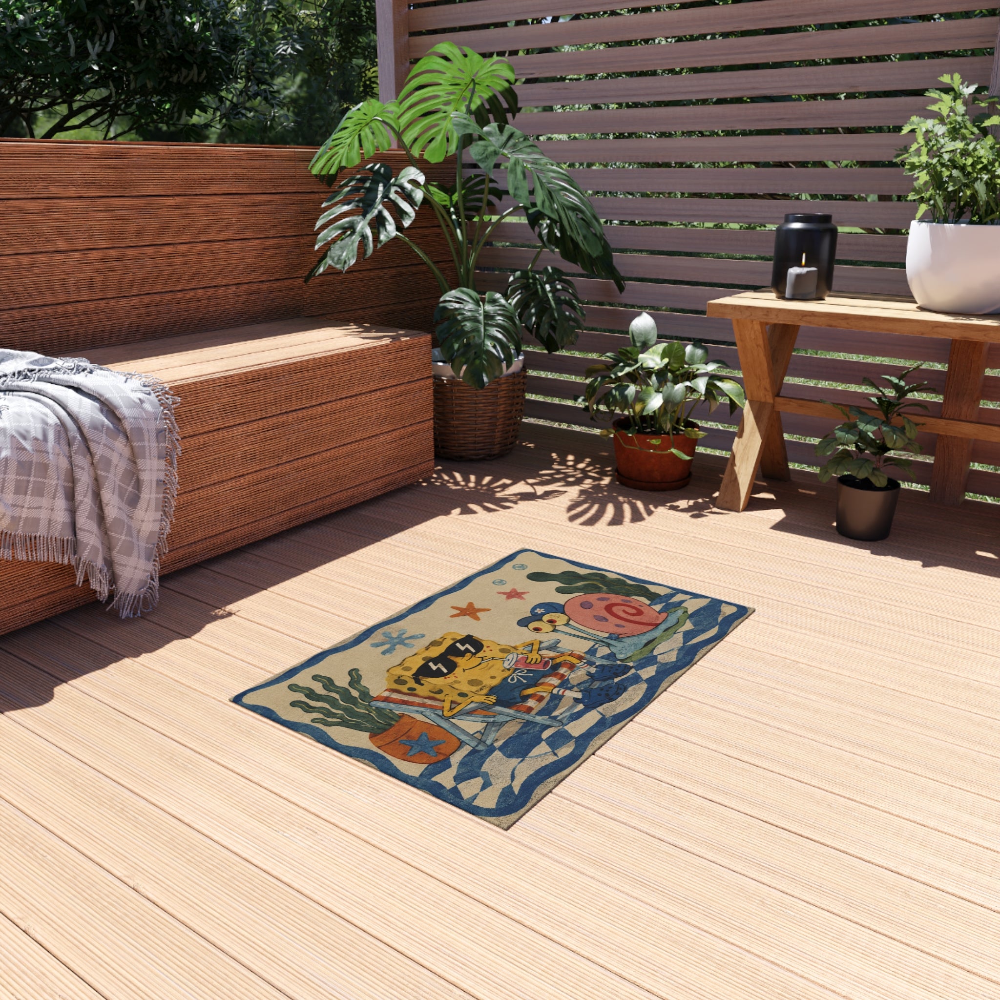 SpongeBob Beach Lounge Outdoor Rug — Patrick & Gary Patio Mat