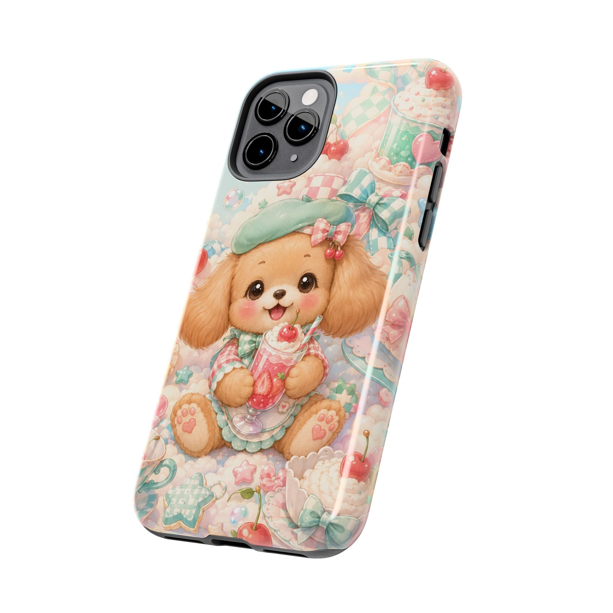 Cute Puppy Phone Case — Kawaii Dog with Milkshake Tough Protective Cover