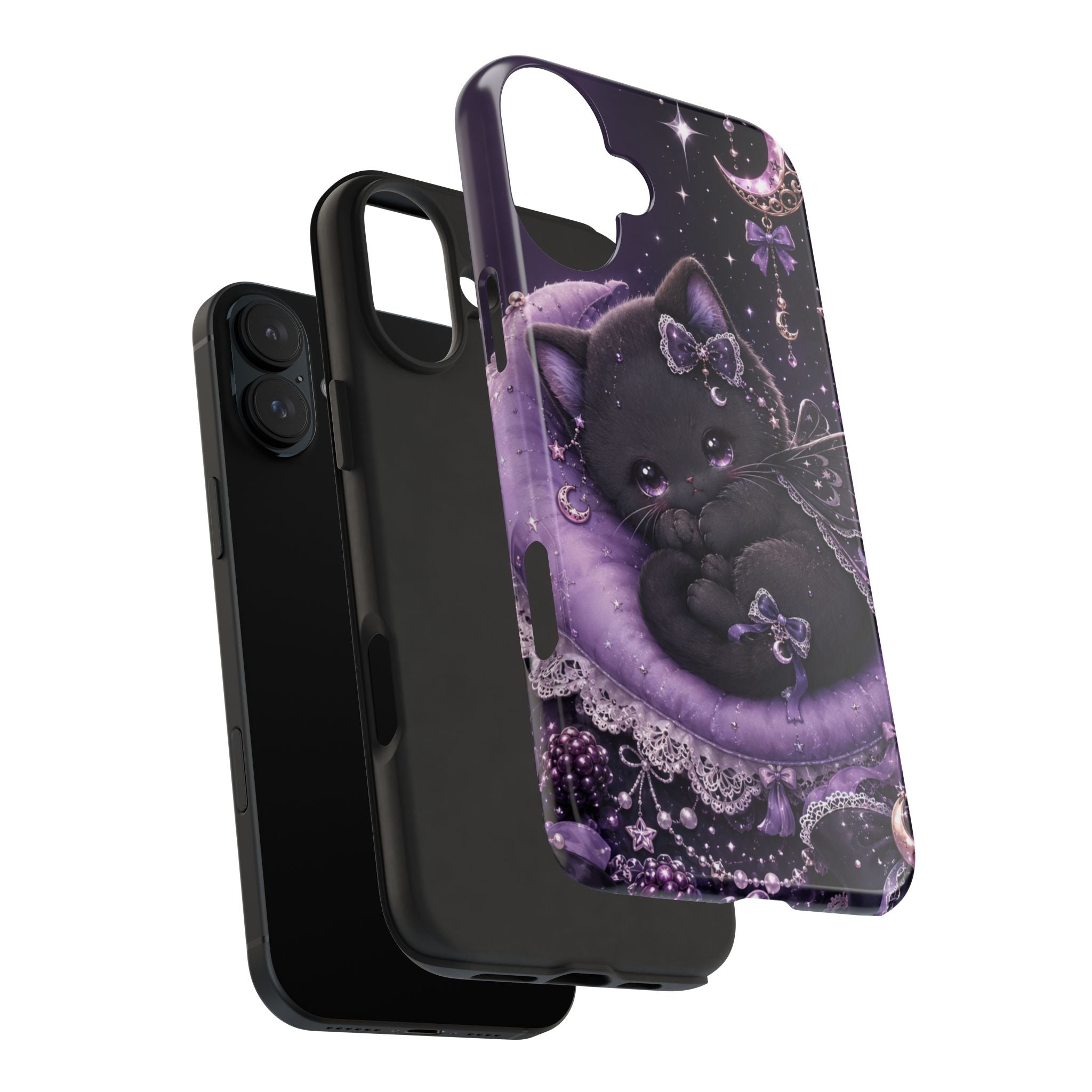 Cute Black Kitty Moon Tough Phone Case — Purple Fantasy Cat Protective Cover