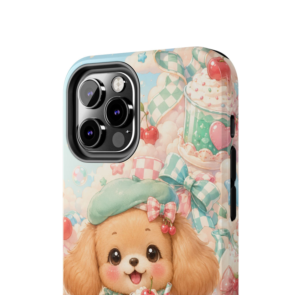 Cute Puppy Phone Case — Kawaii Dog with Milkshake Tough Protective Cover