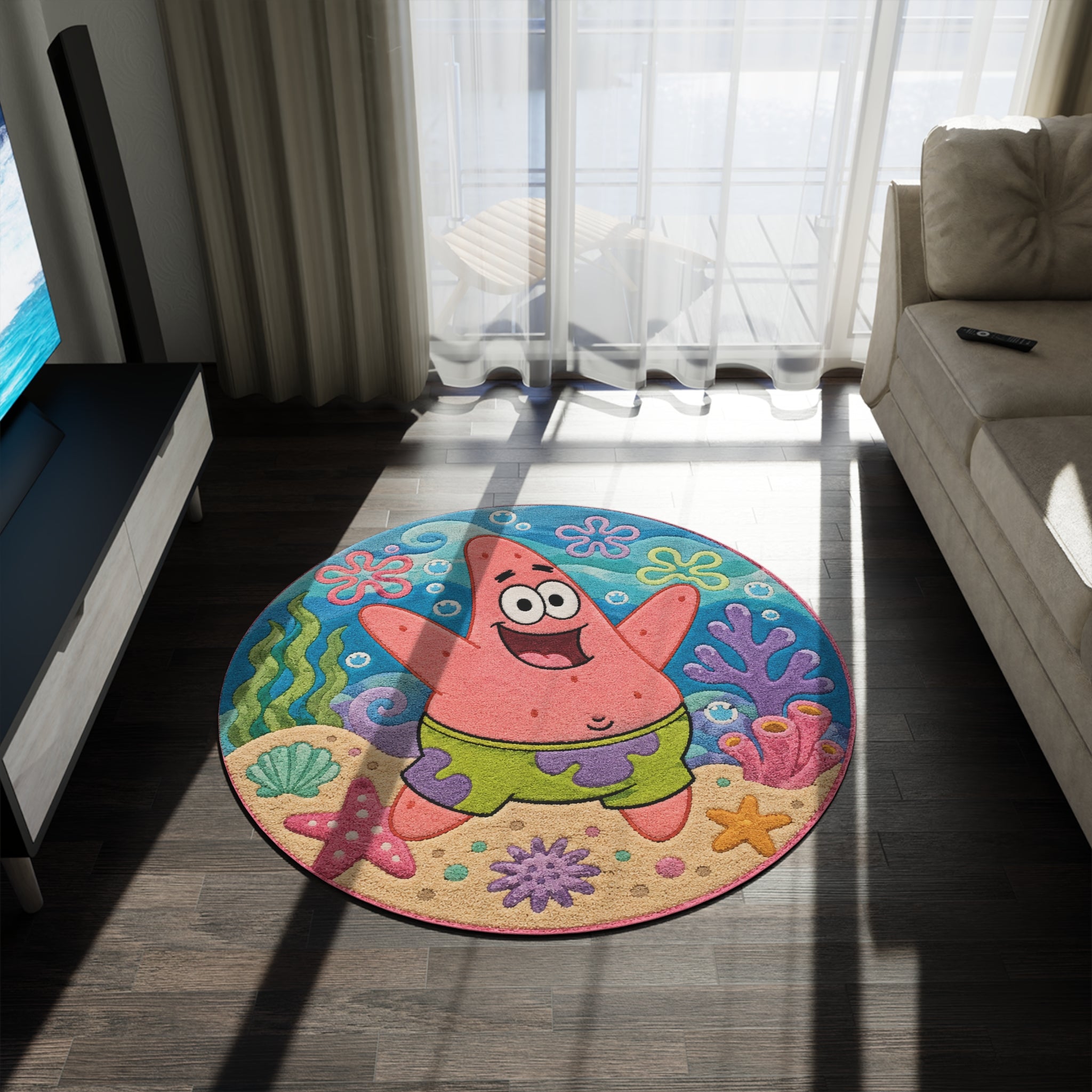 Patrick Star Round Rug — Kids SpongeBob Ocean Floor Area Rug