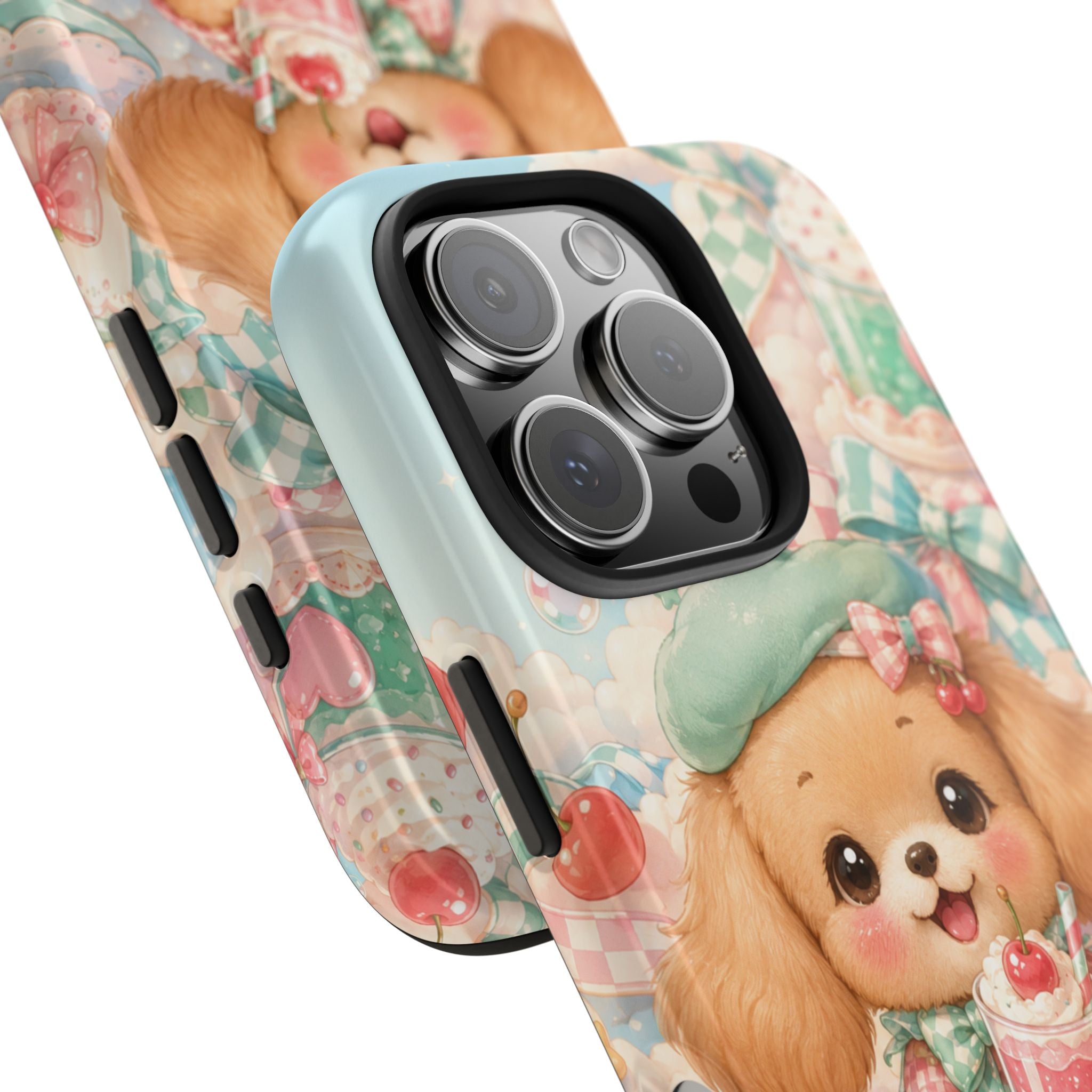 Cute Puppy Phone Case — Kawaii Dog with Milkshake Tough Protective Cover