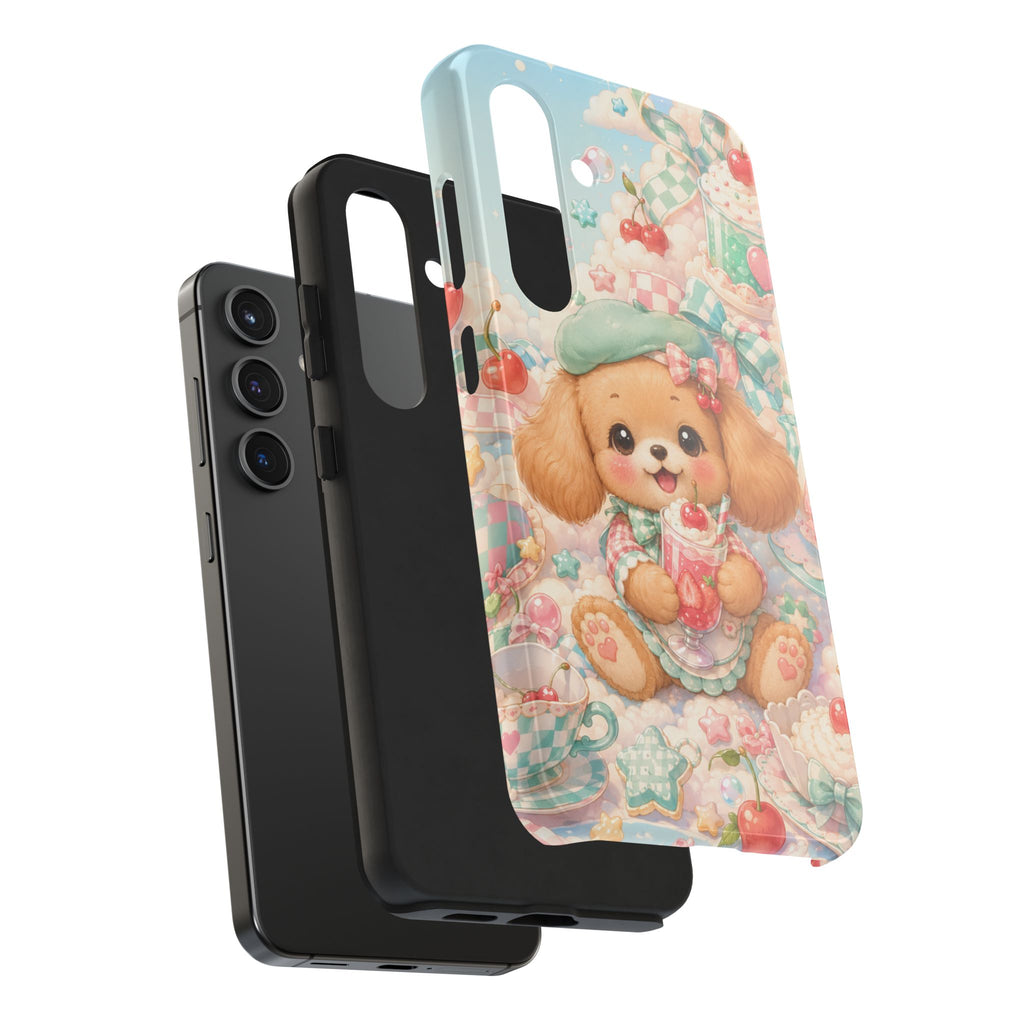 Cute Puppy Phone Case — Kawaii Dog with Milkshake Tough Protective Cover