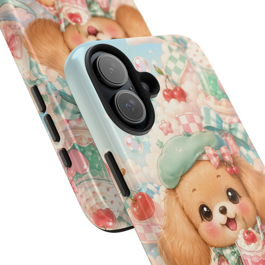 Cute Puppy Phone Case — Kawaii Dog with Milkshake Tough Protective Cover