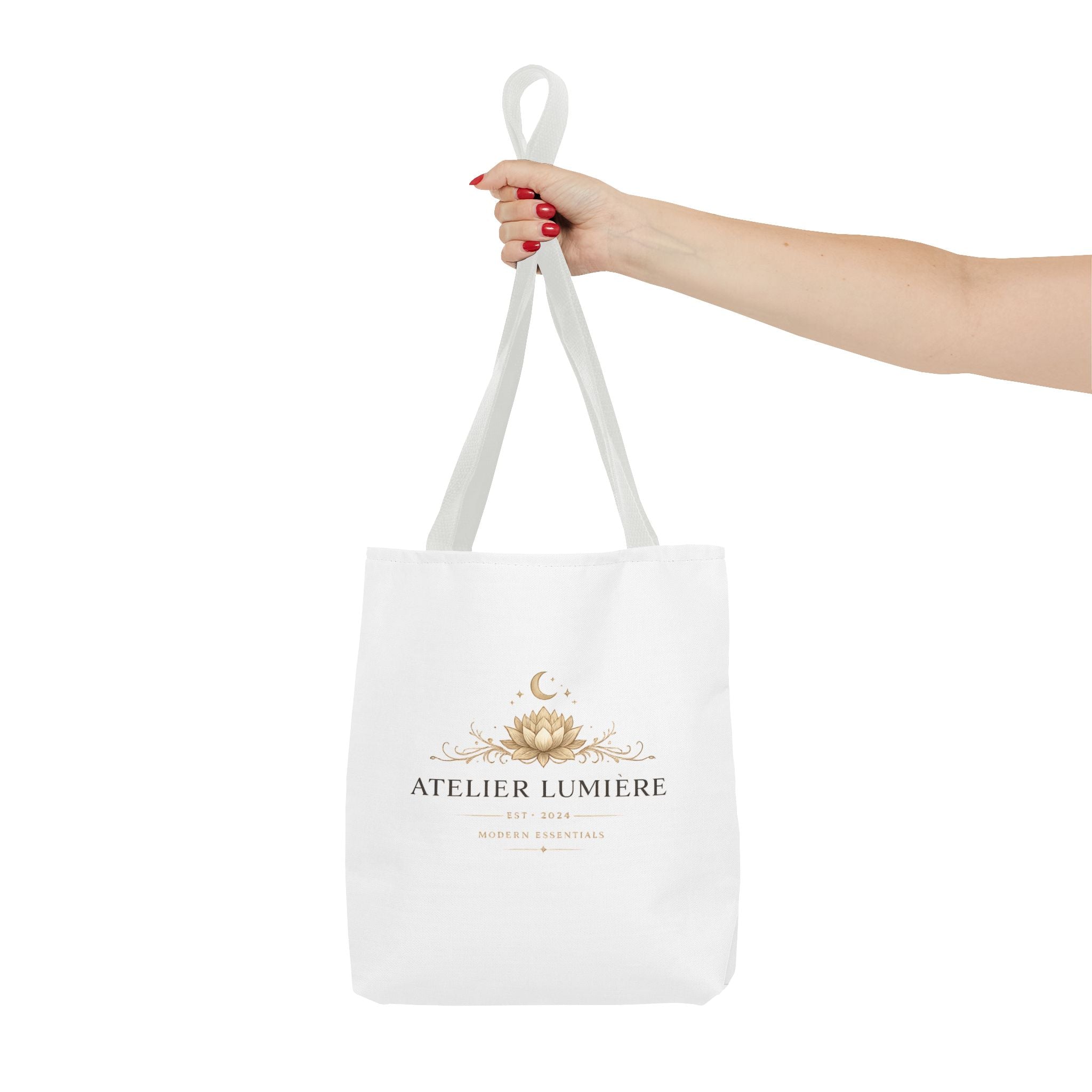 Atelier Lumière lotus logo Tote Bag | boho celestial moon design