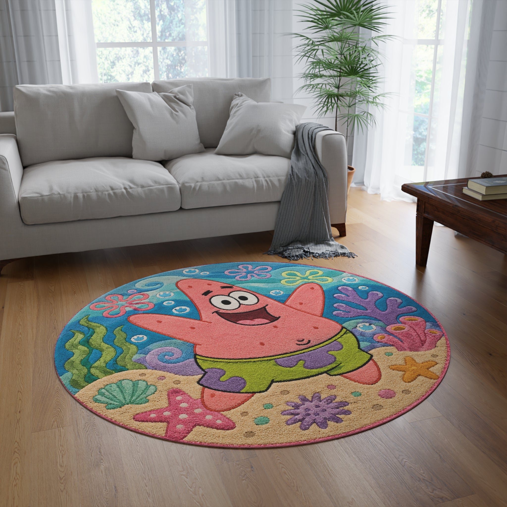 Patrick Star Round Rug — Kids SpongeBob Ocean Floor Area Rug