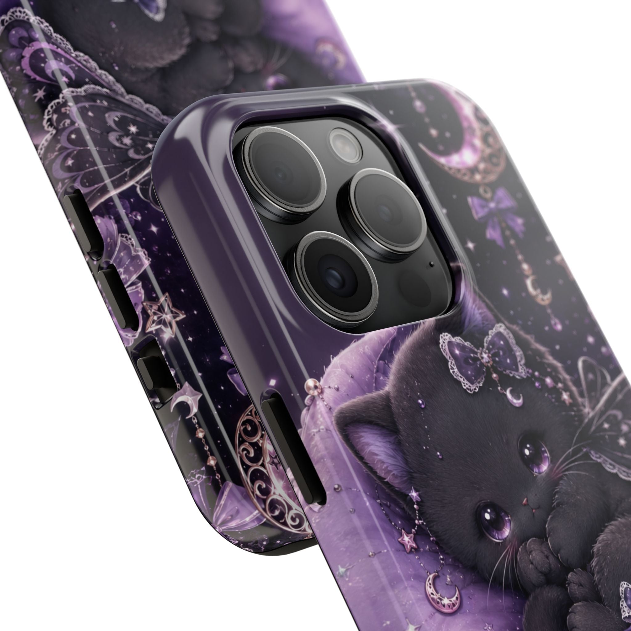 Cute Black Kitty Moon Tough Phone Case — Purple Fantasy Cat Protective Cover