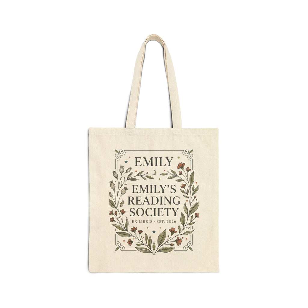 Emily's Reading Society Tote Bag | Floral Wreath Book Club Design