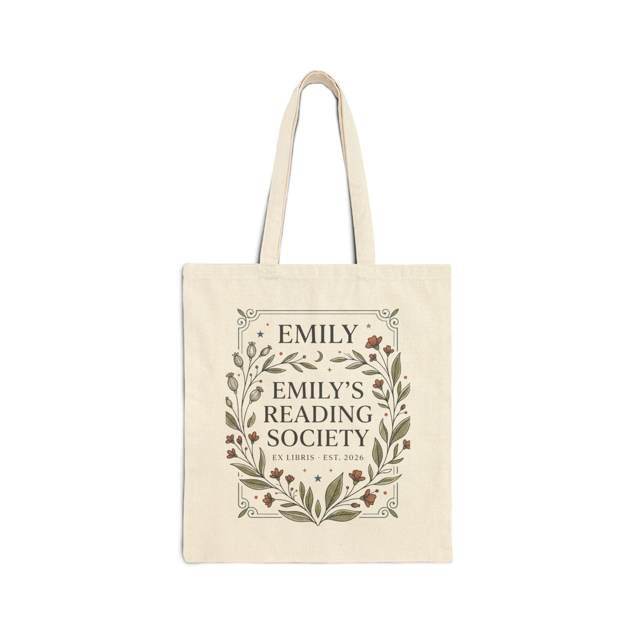 Emily's Reading Society Tote Bag | Floral Wreath Book Club Design