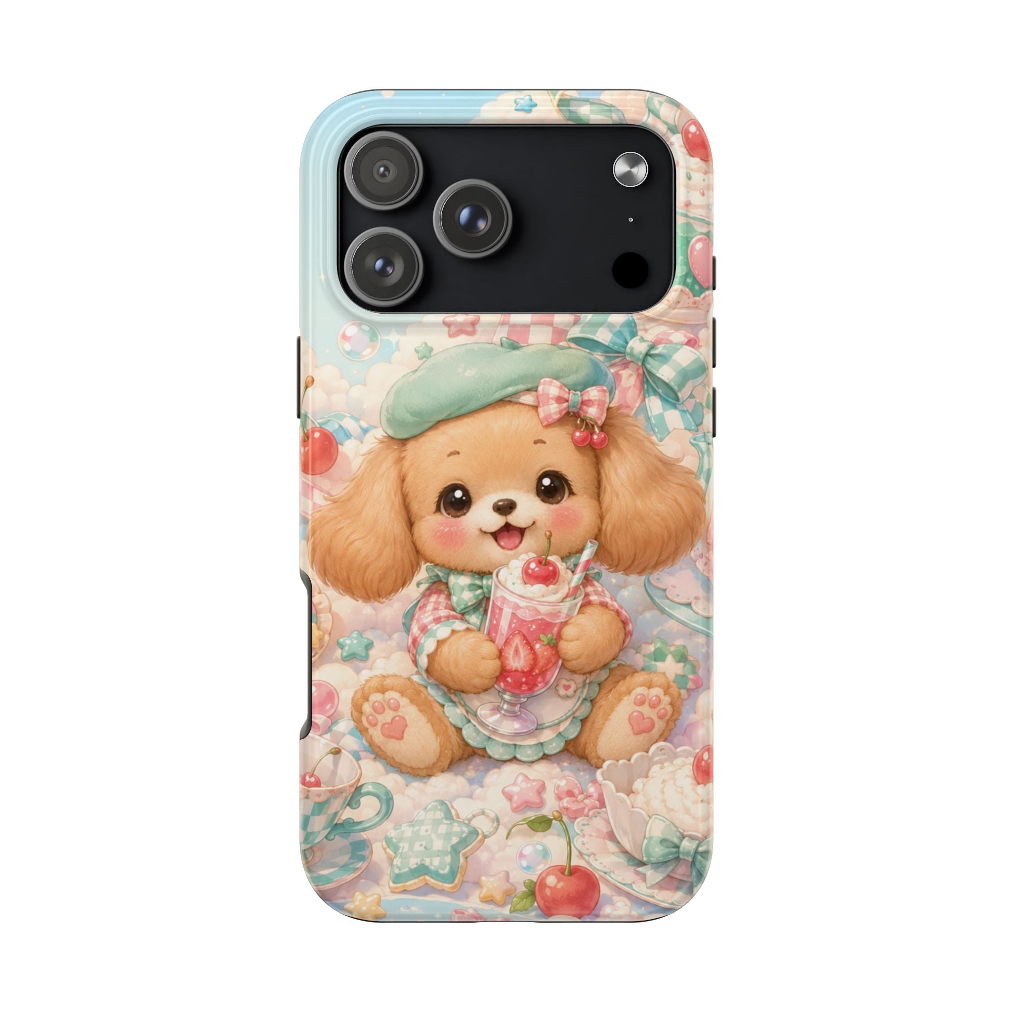 Cute Puppy Phone Case — Kawaii Dog with Milkshake Tough Protective Cover