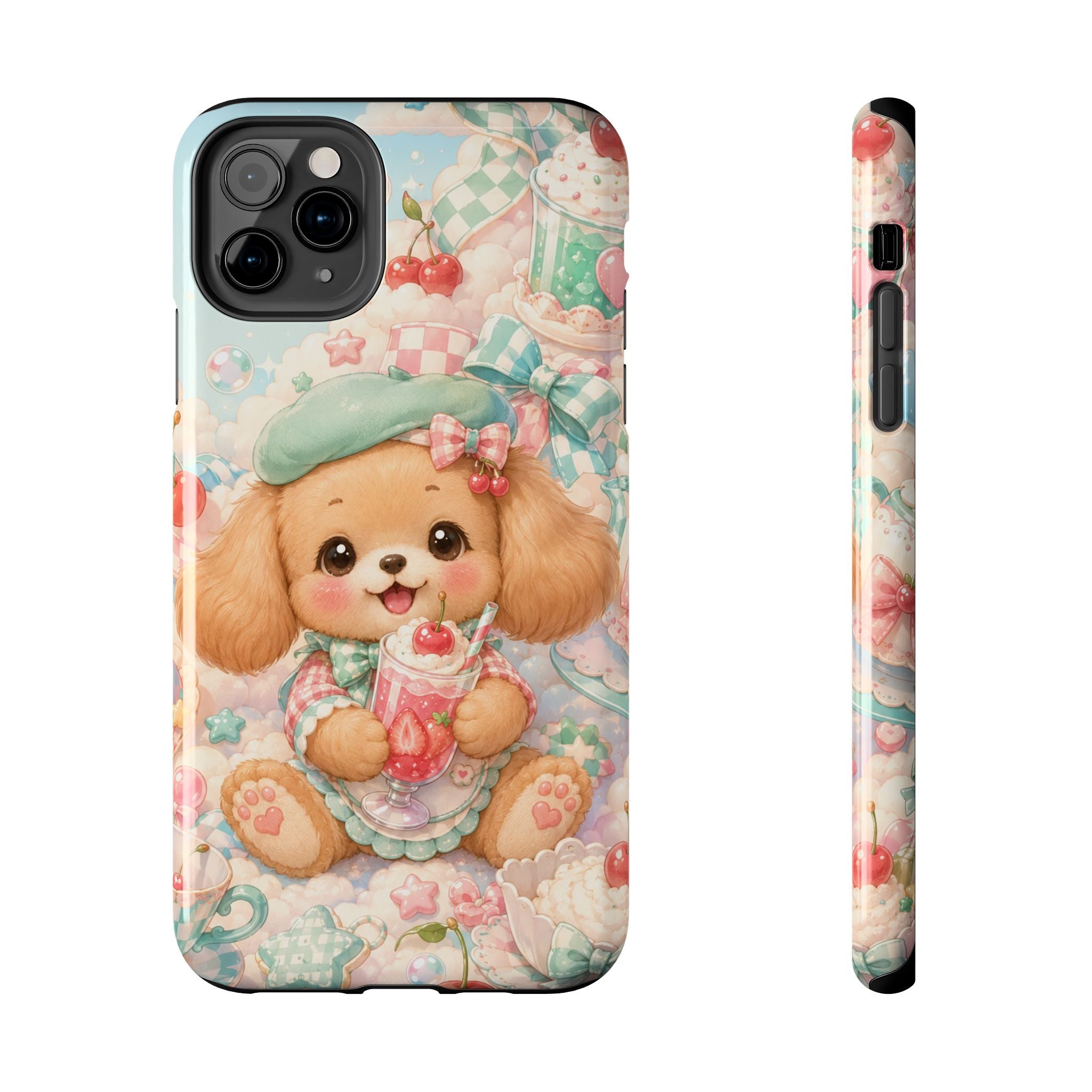 Cute Puppy Phone Case — Kawaii Dog with Milkshake Tough Protective Cover