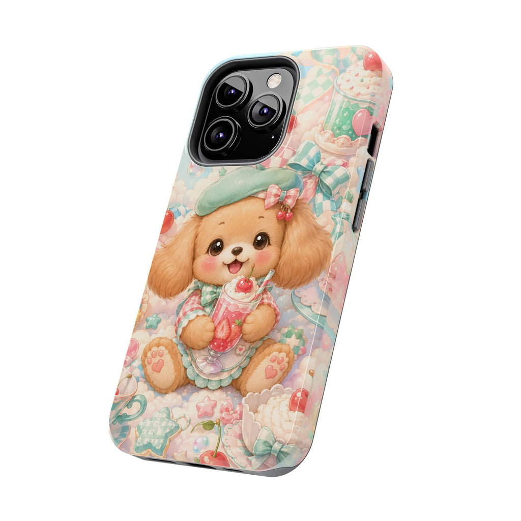 Cute Puppy Phone Case — Kawaii Dog with Milkshake Tough Protective Cover