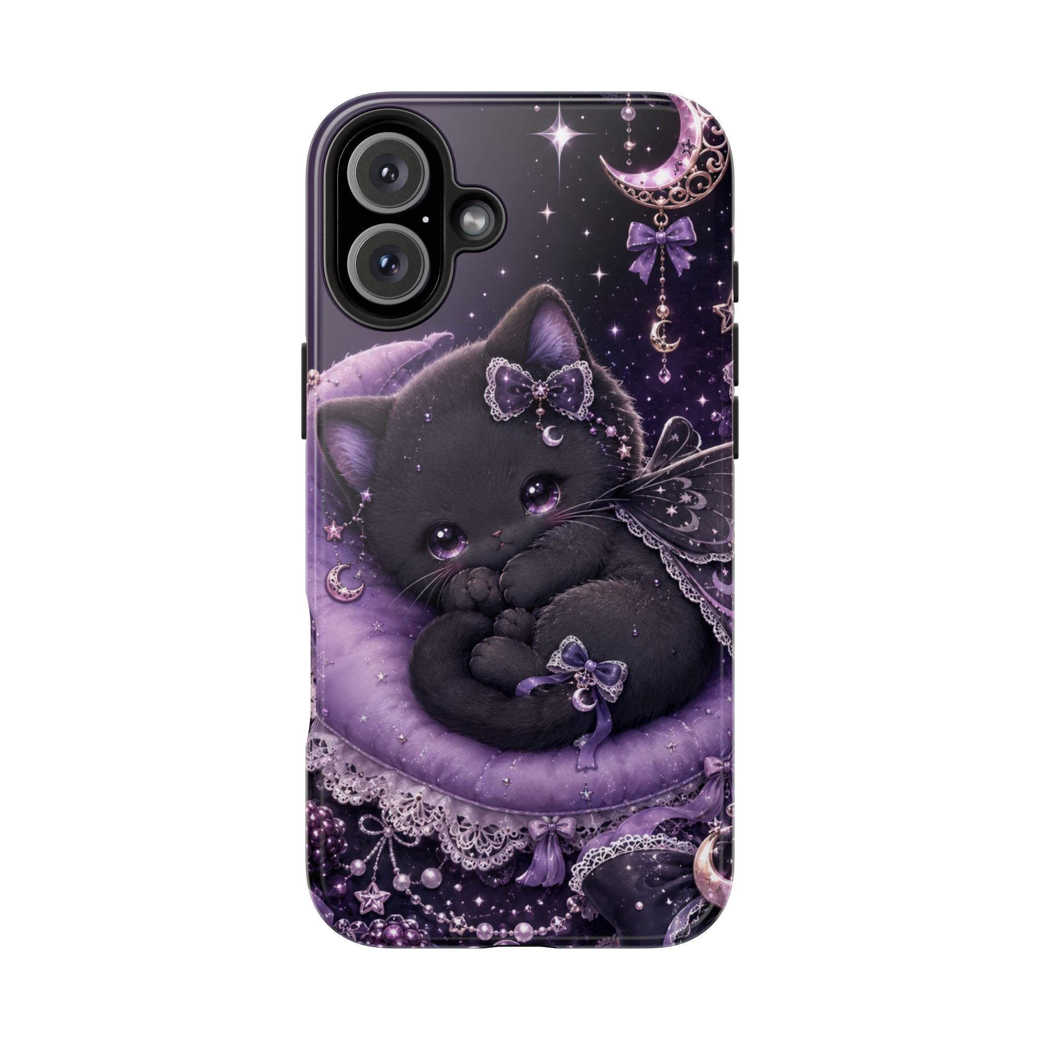 Cute Black Kitty Moon Tough Phone Case — Purple Fantasy Cat Protective Cover