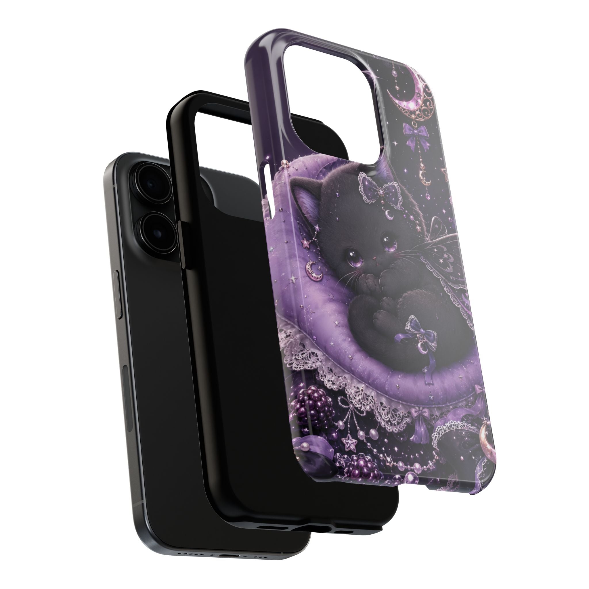 Cute Black Kitty Moon Tough Phone Case — Purple Fantasy Cat Protective Cover