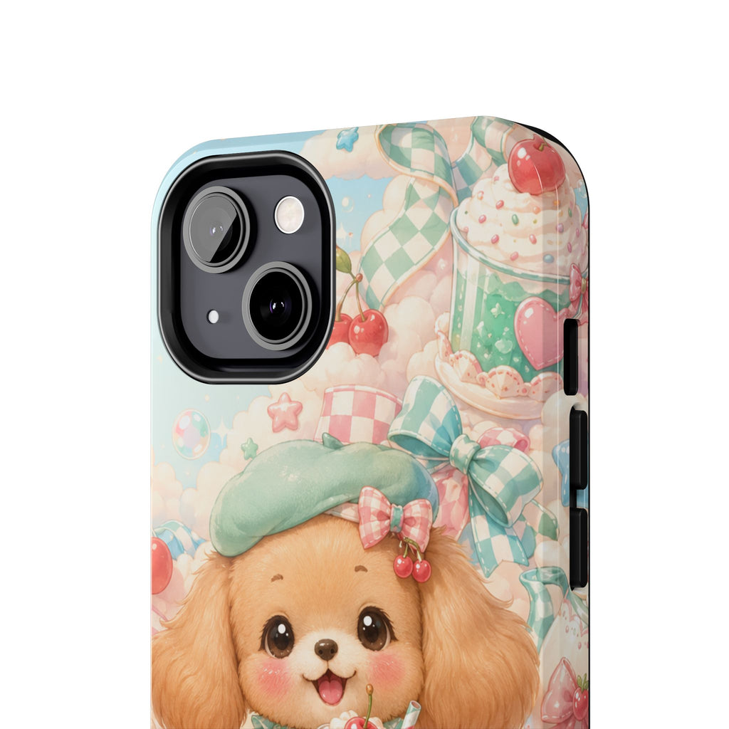 Cute Puppy Phone Case — Kawaii Dog with Milkshake Tough Protective Cover