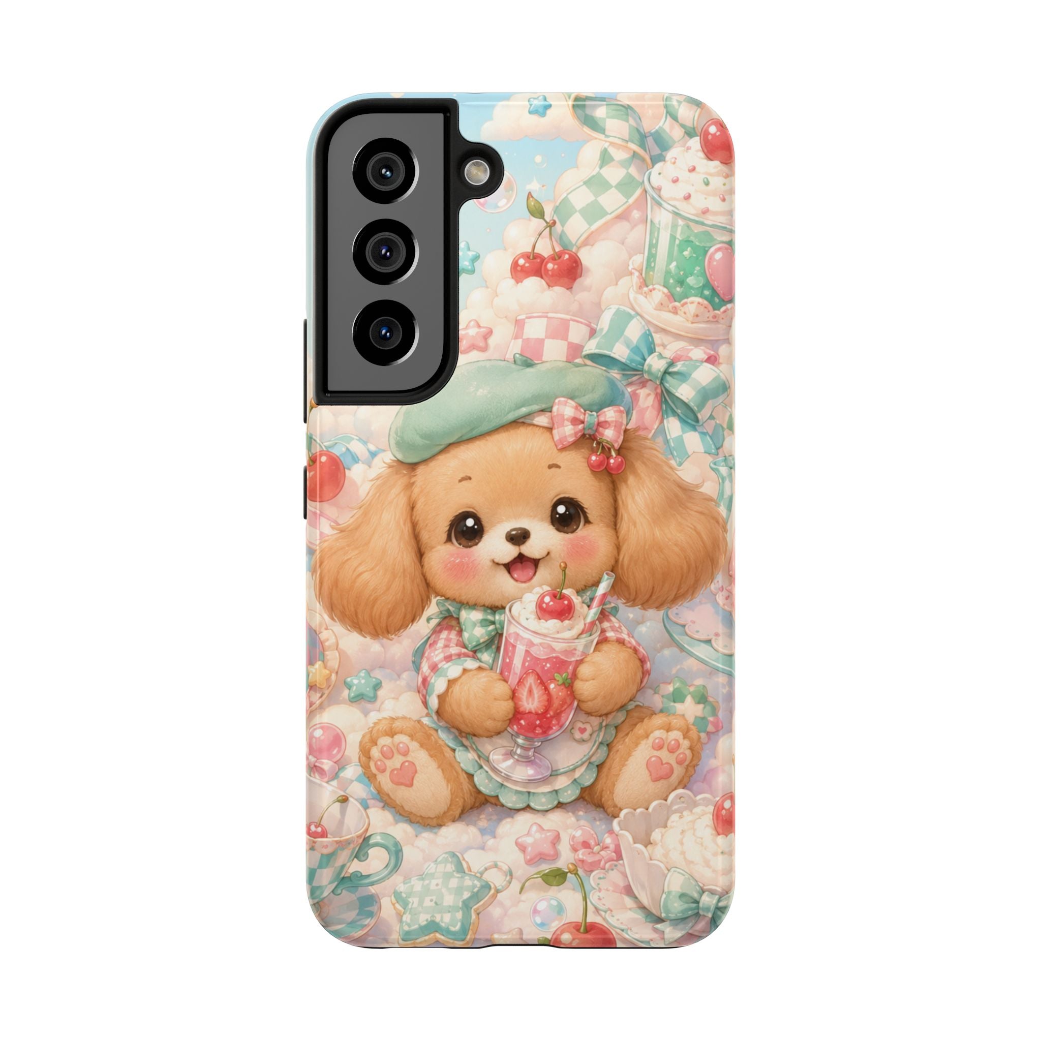 Cute Puppy Phone Case — Kawaii Dog with Milkshake Tough Protective Cover