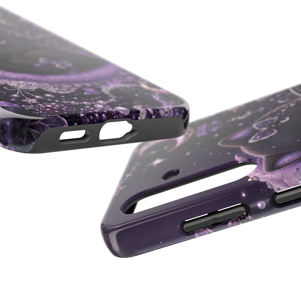 Cute Black Kitty Moon Tough Phone Case — Purple Fantasy Cat Protective Cover