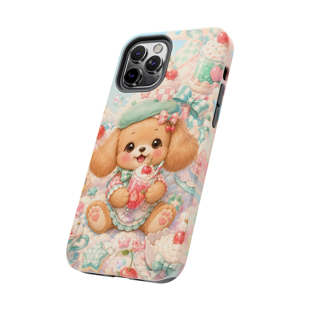 Cute Puppy Phone Case — Kawaii Dog with Milkshake Tough Protective Cover