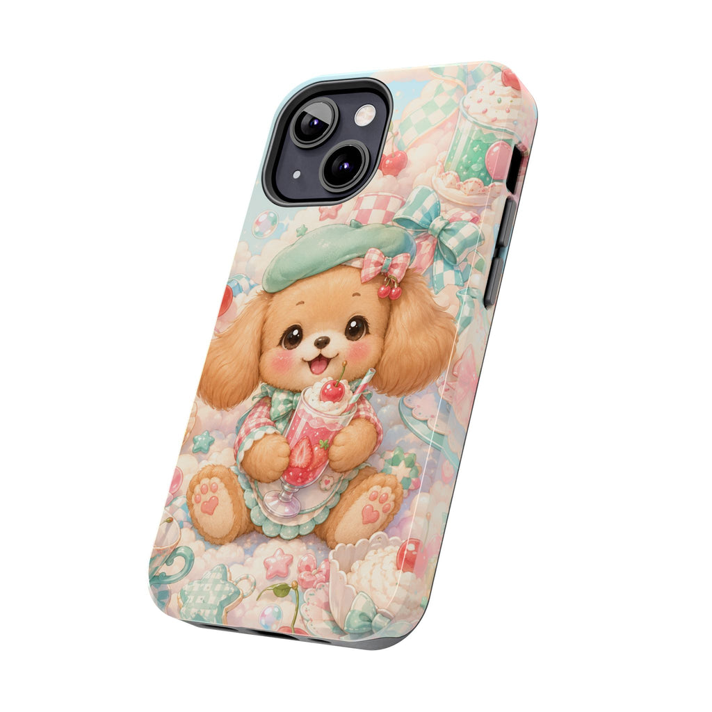 Cute Puppy Phone Case — Kawaii Dog with Milkshake Tough Protective Cover
