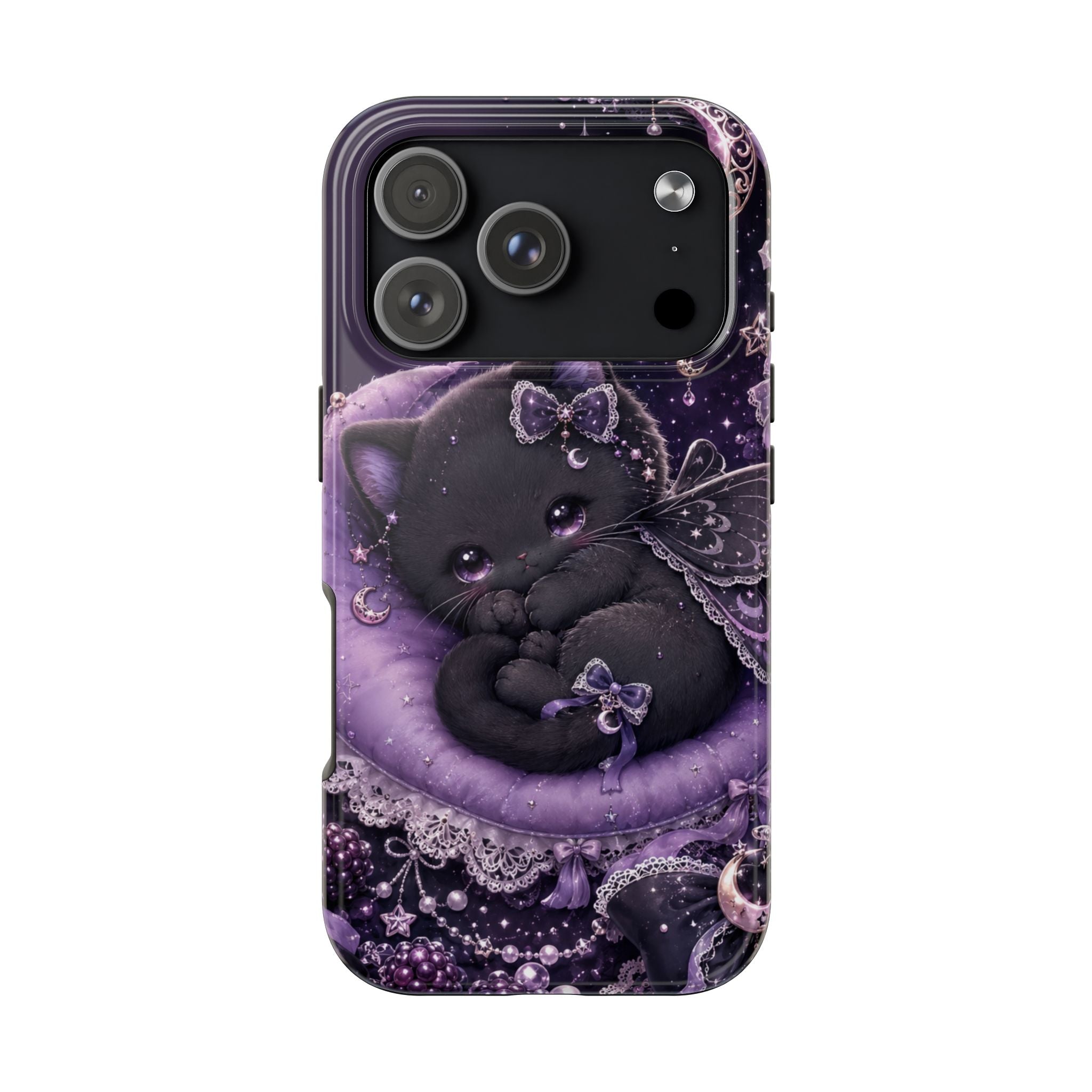 Cute Black Kitty Moon Tough Phone Case — Purple Fantasy Cat Protective Cover