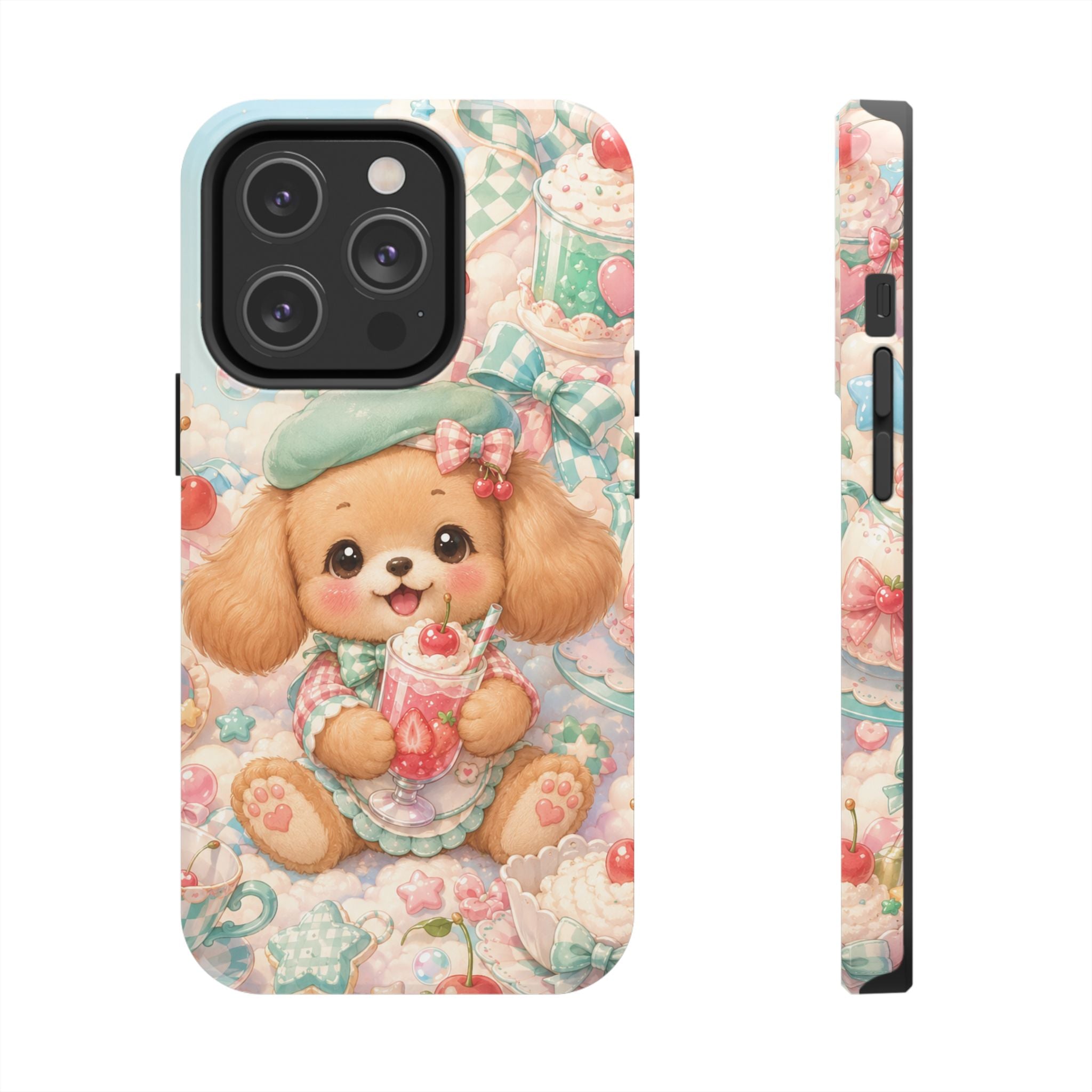 Cute Puppy Phone Case — Kawaii Dog with Milkshake Tough Protective Cover