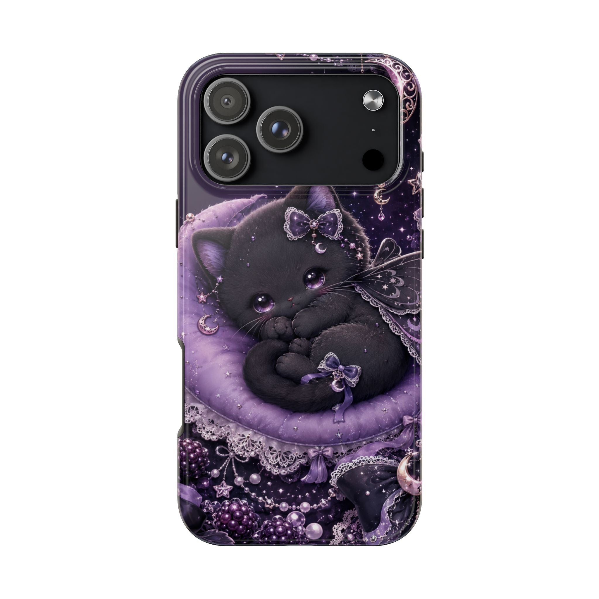 Cute Black Kitty Moon Tough Phone Case — Purple Fantasy Cat Protective Cover