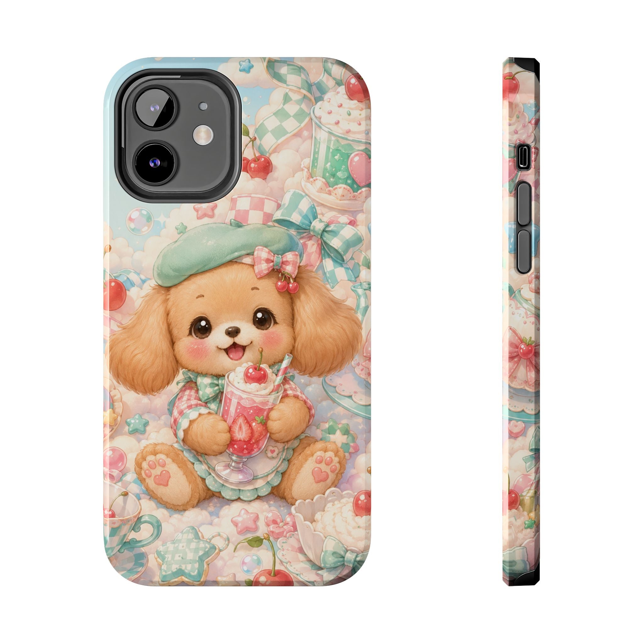 Cute Puppy Phone Case — Kawaii Dog with Milkshake Tough Protective Cover