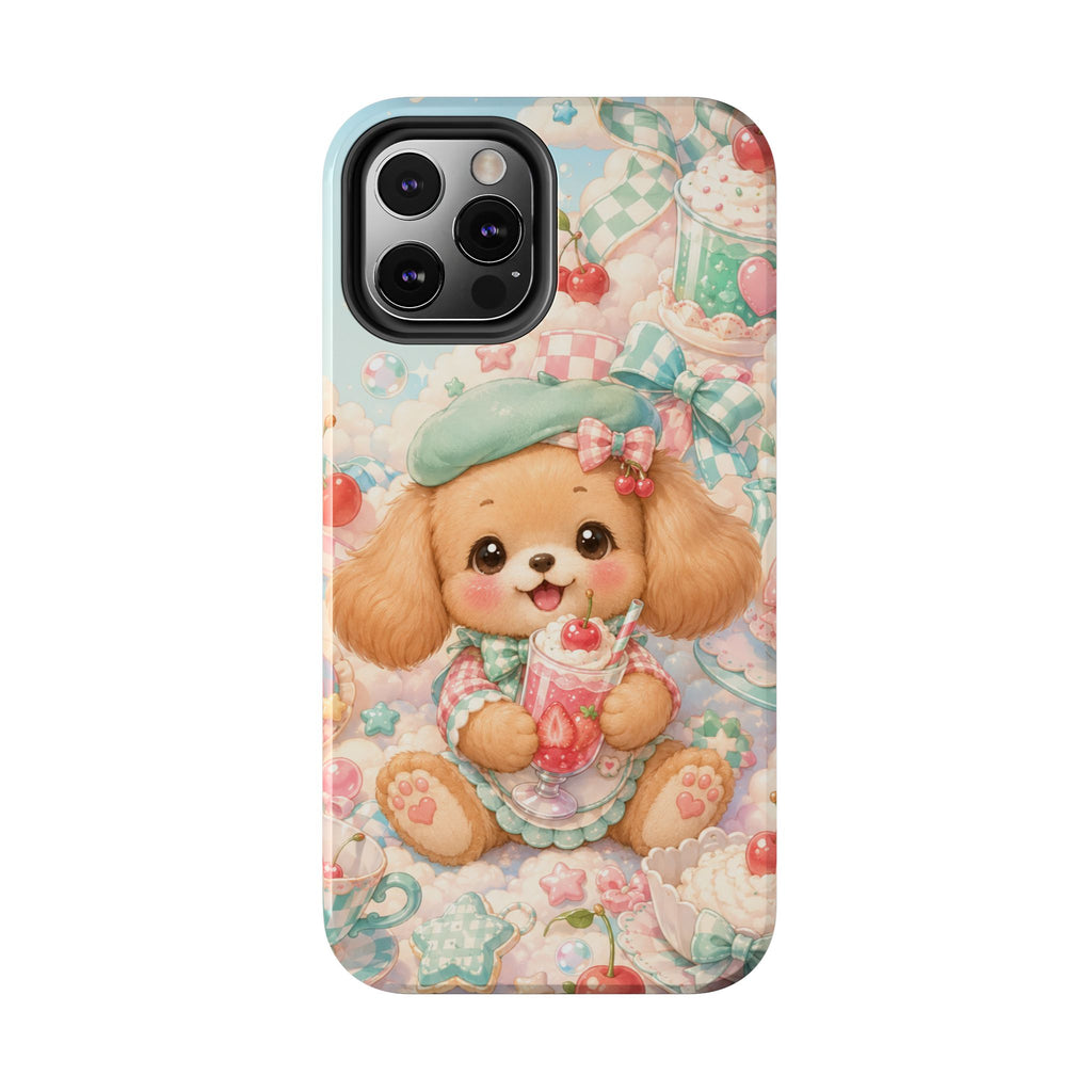 Cute Puppy Phone Case — Kawaii Dog with Milkshake Tough Protective Cover